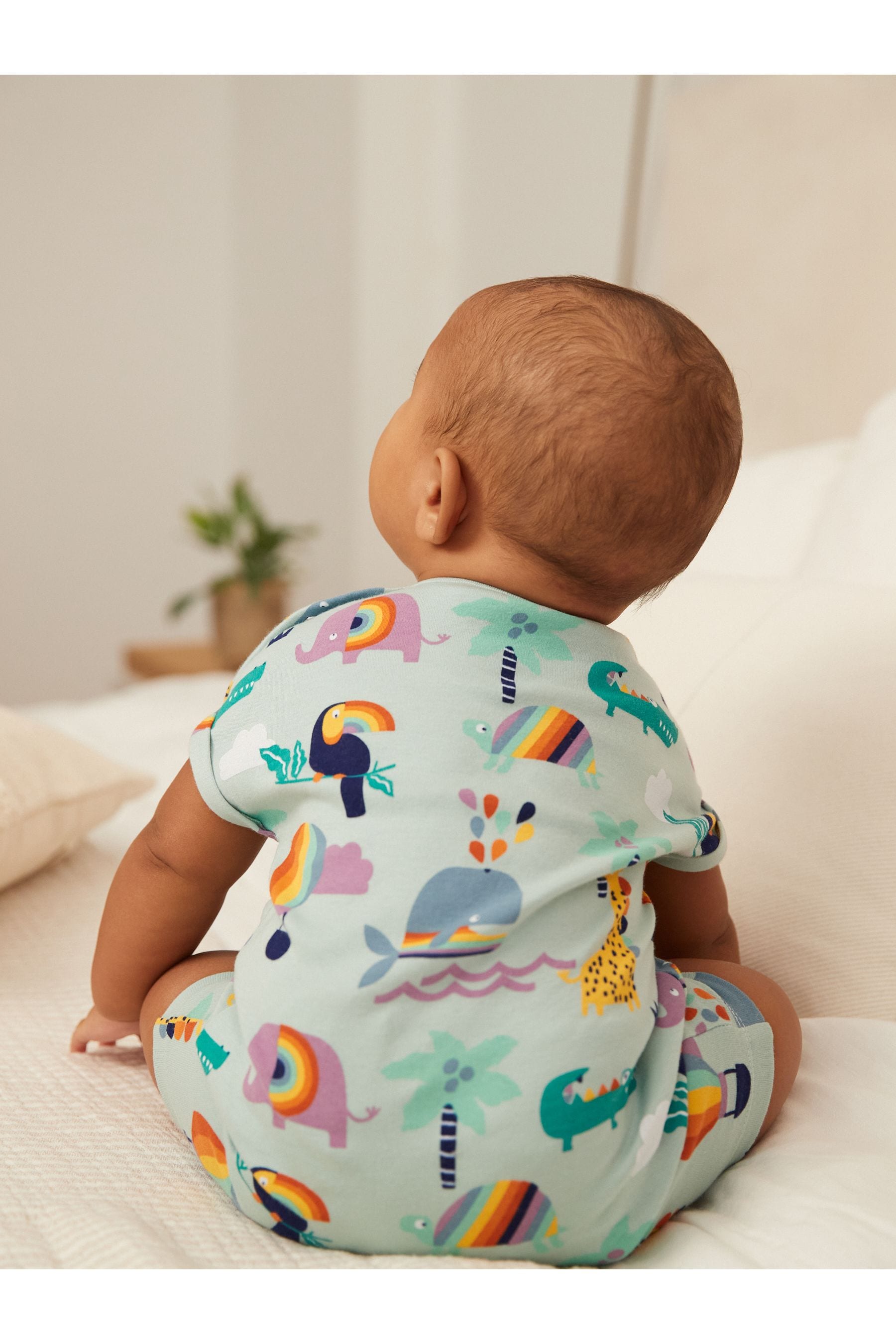 Teal Blue Elephant Baby Rompers 3 Pack