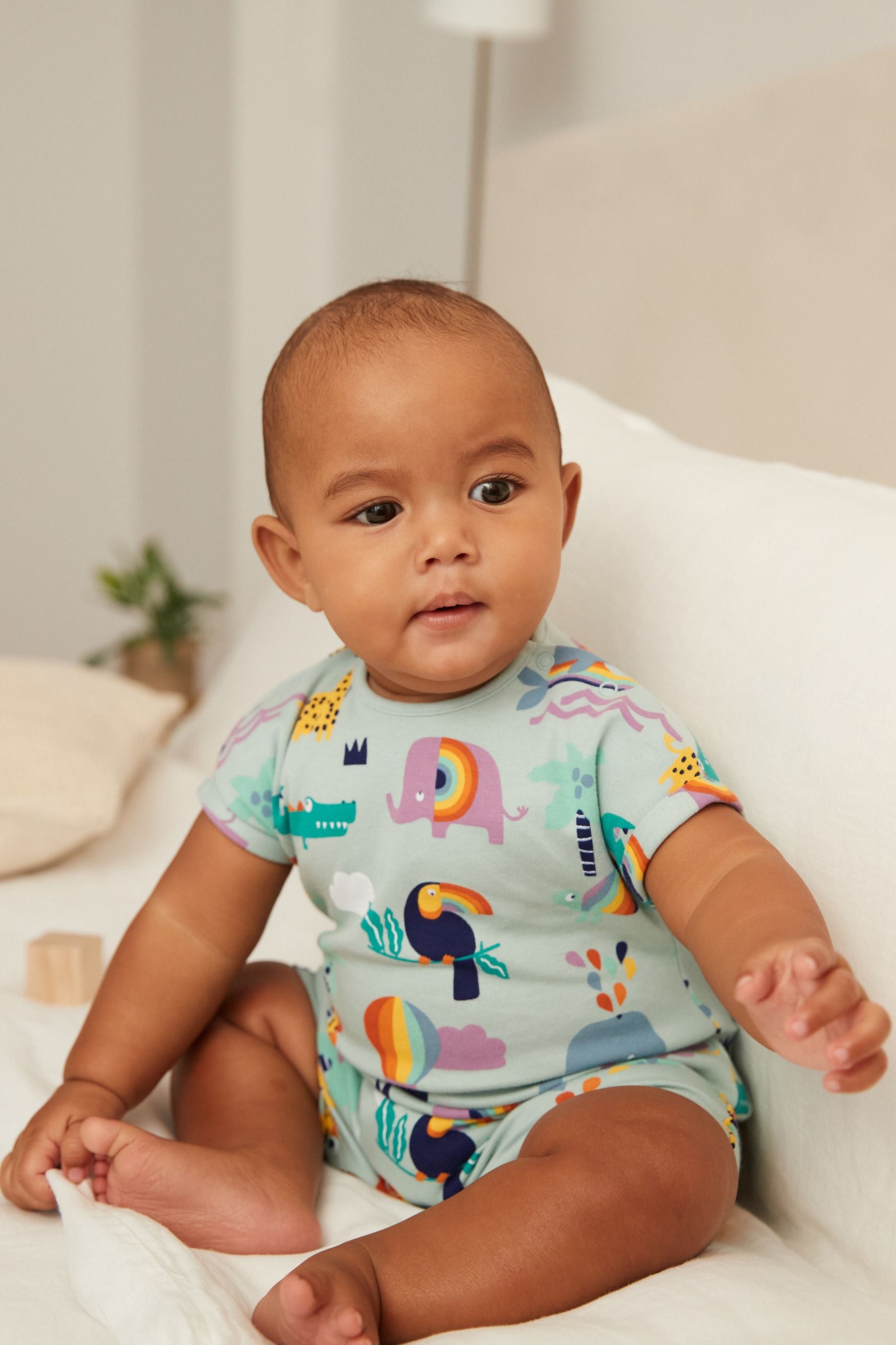 Teal Blue Elephant Baby Rompers 3 Pack