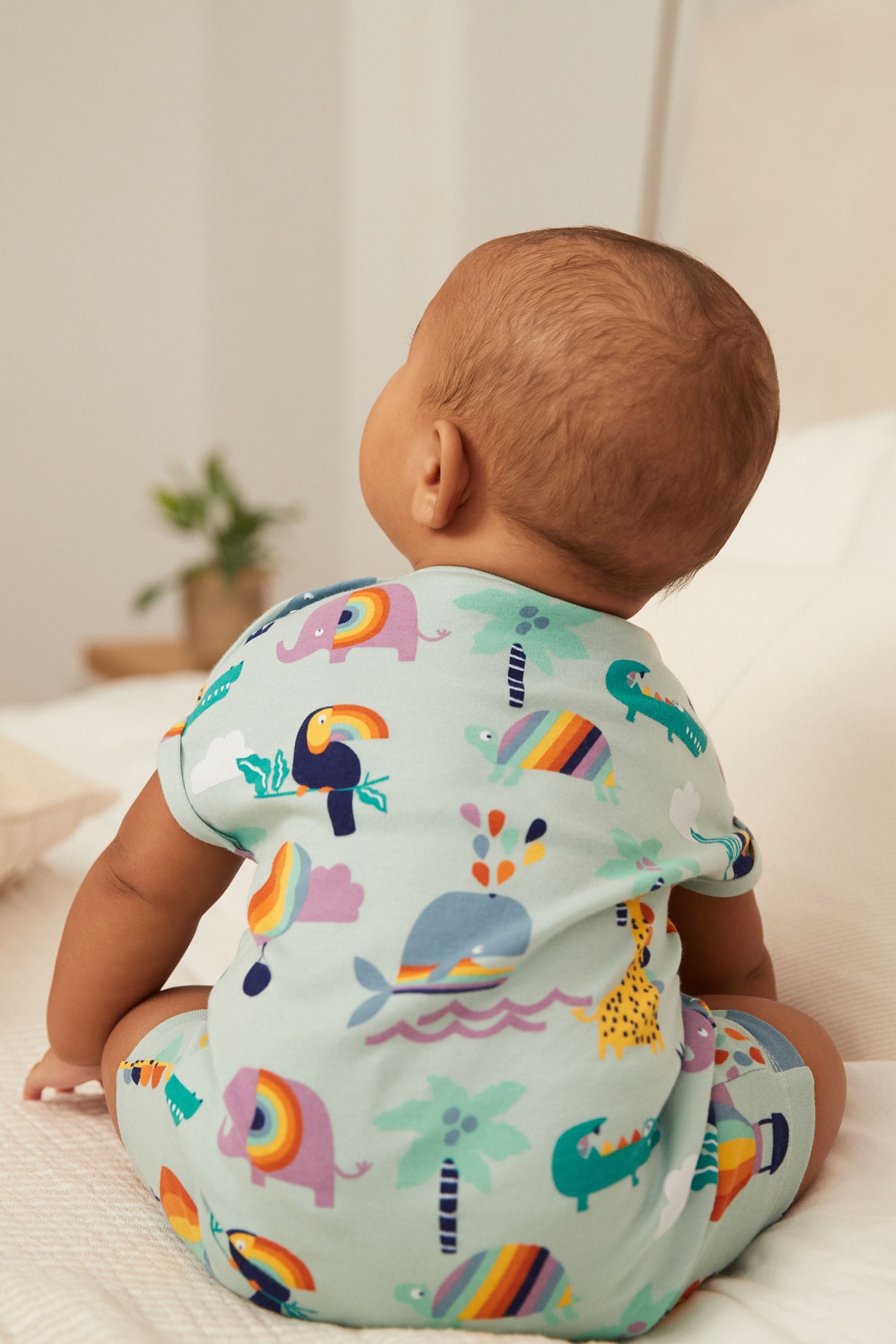 Teal Blue Elephant Baby Rompers 3 Pack