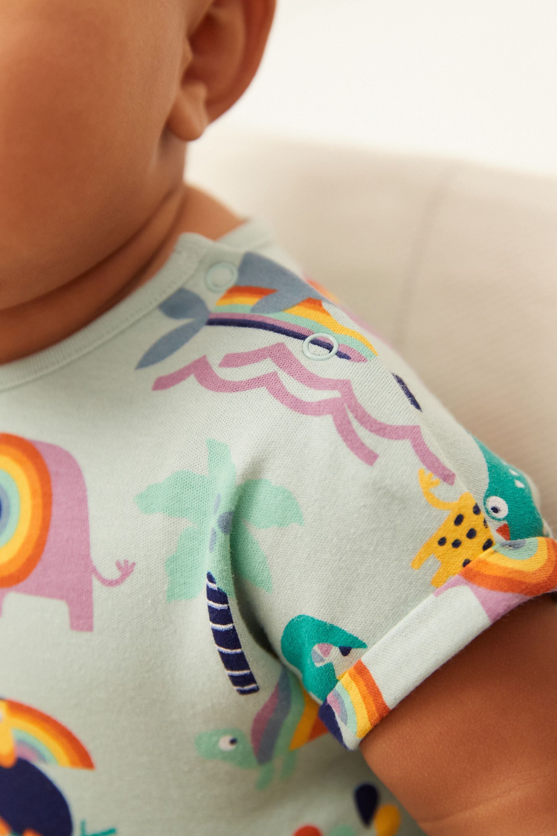 Teal Blue Elephant Baby Rompers 3 Pack