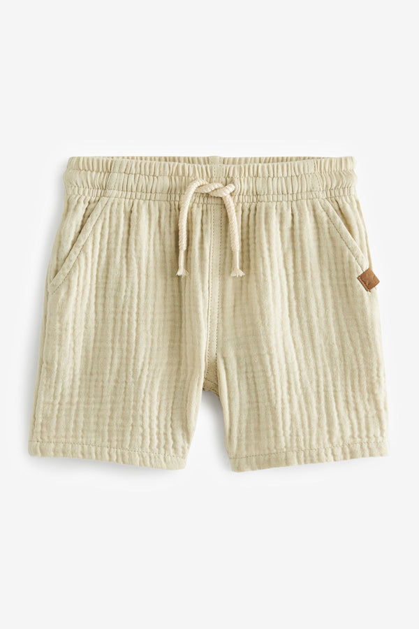 Ecru Cream Soft Textured Cotton Shorts (3mths-7yrs)