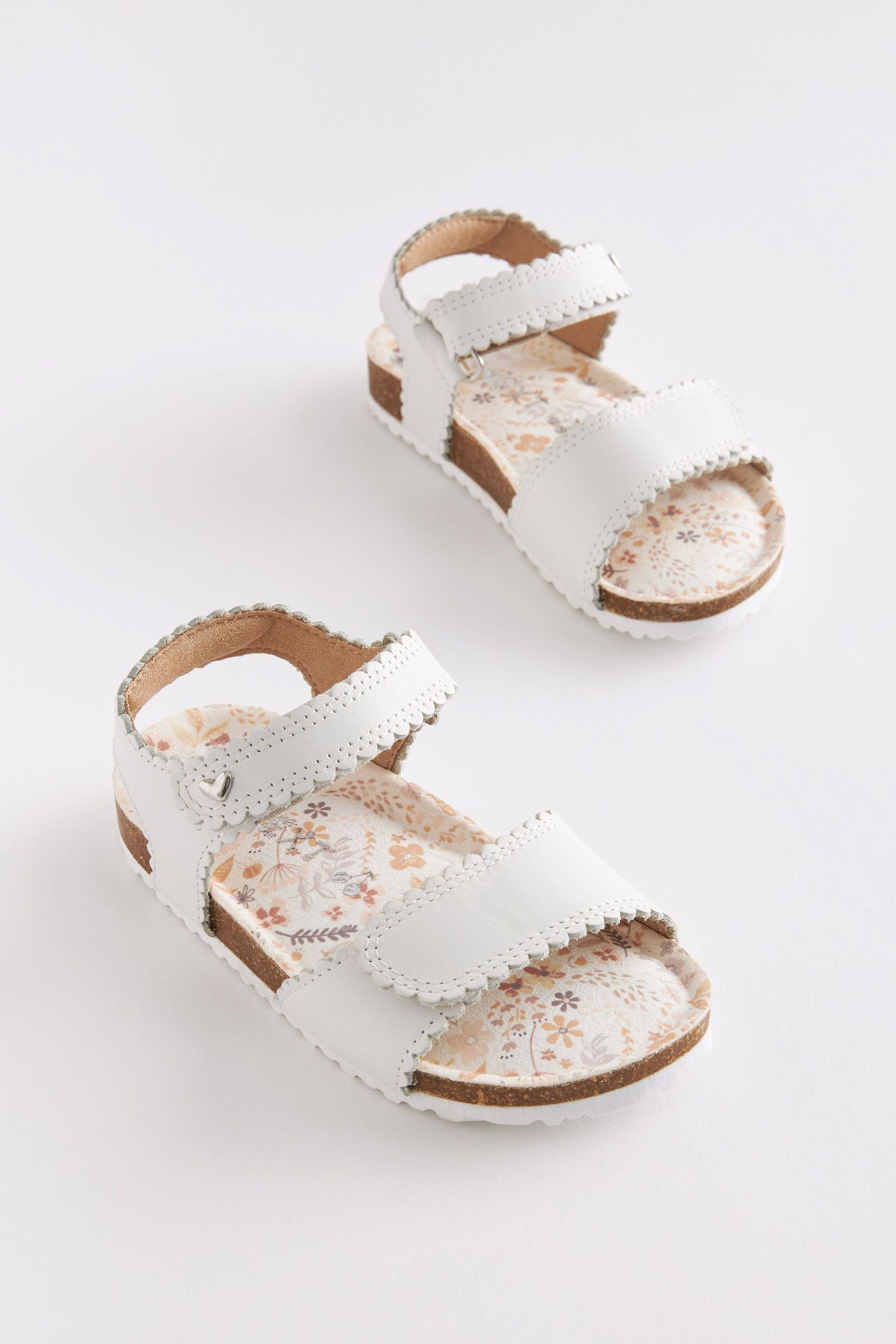 White Leather Corkbed Sandals