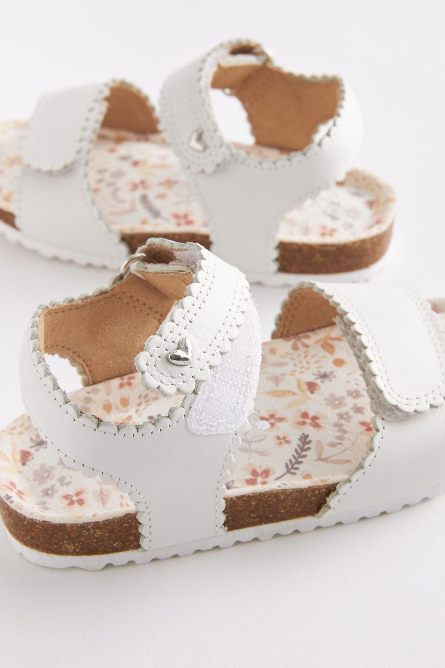 White Leather Corkbed Sandals