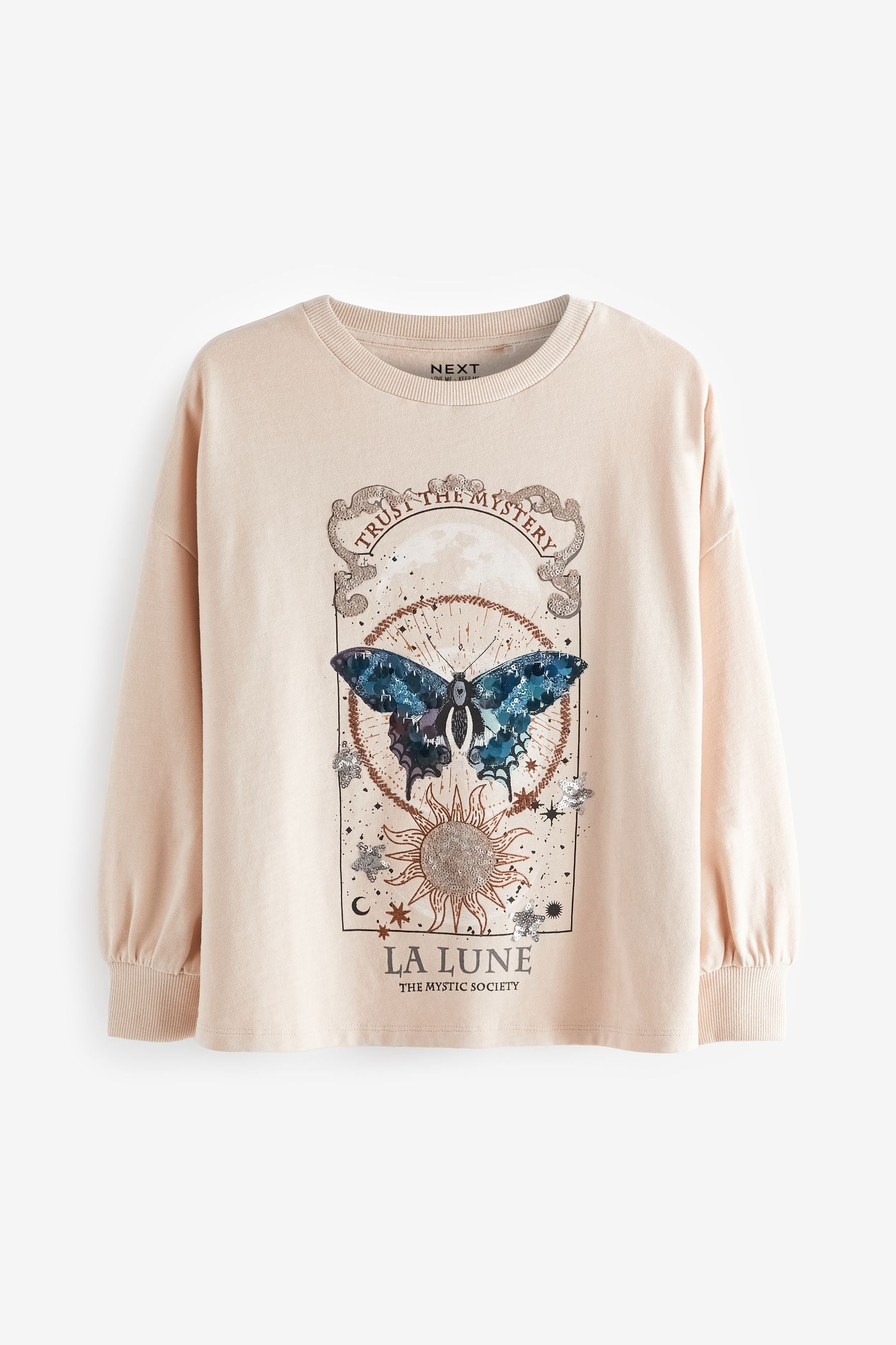 Cream Sequin Butterfly Long Sleeve T-Shirt (3-16yrs)