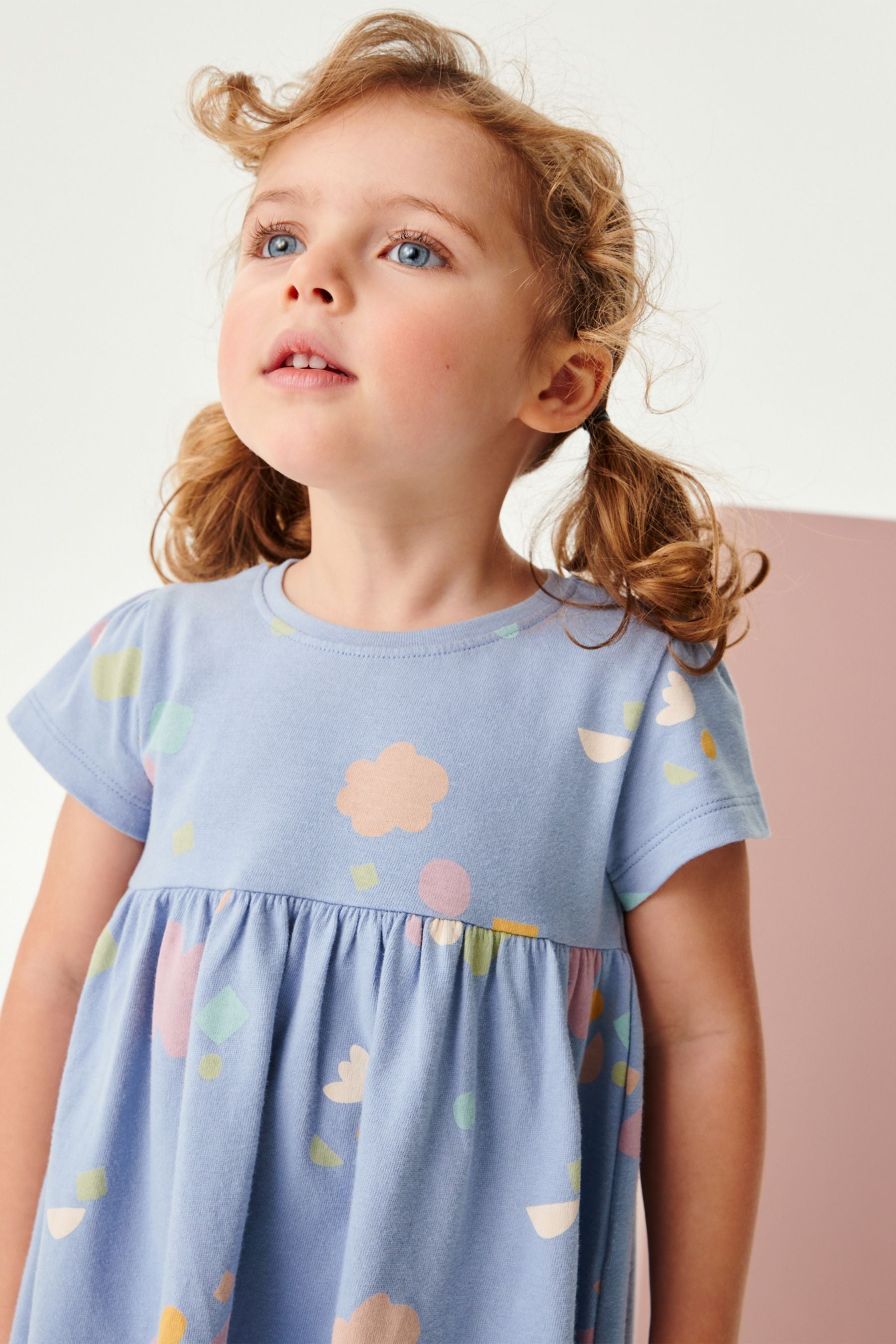 Blue Shapes Short Sleeve Cotton Jersey Dress (3mths-7yrs)