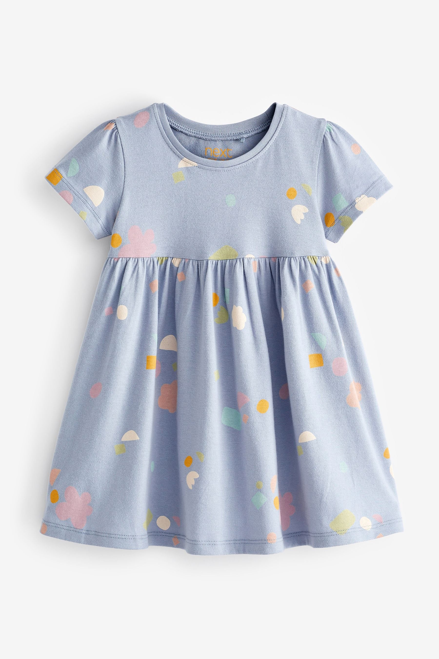 Blue Shapes Short Sleeve Cotton Jersey Dress (3mths-7yrs)