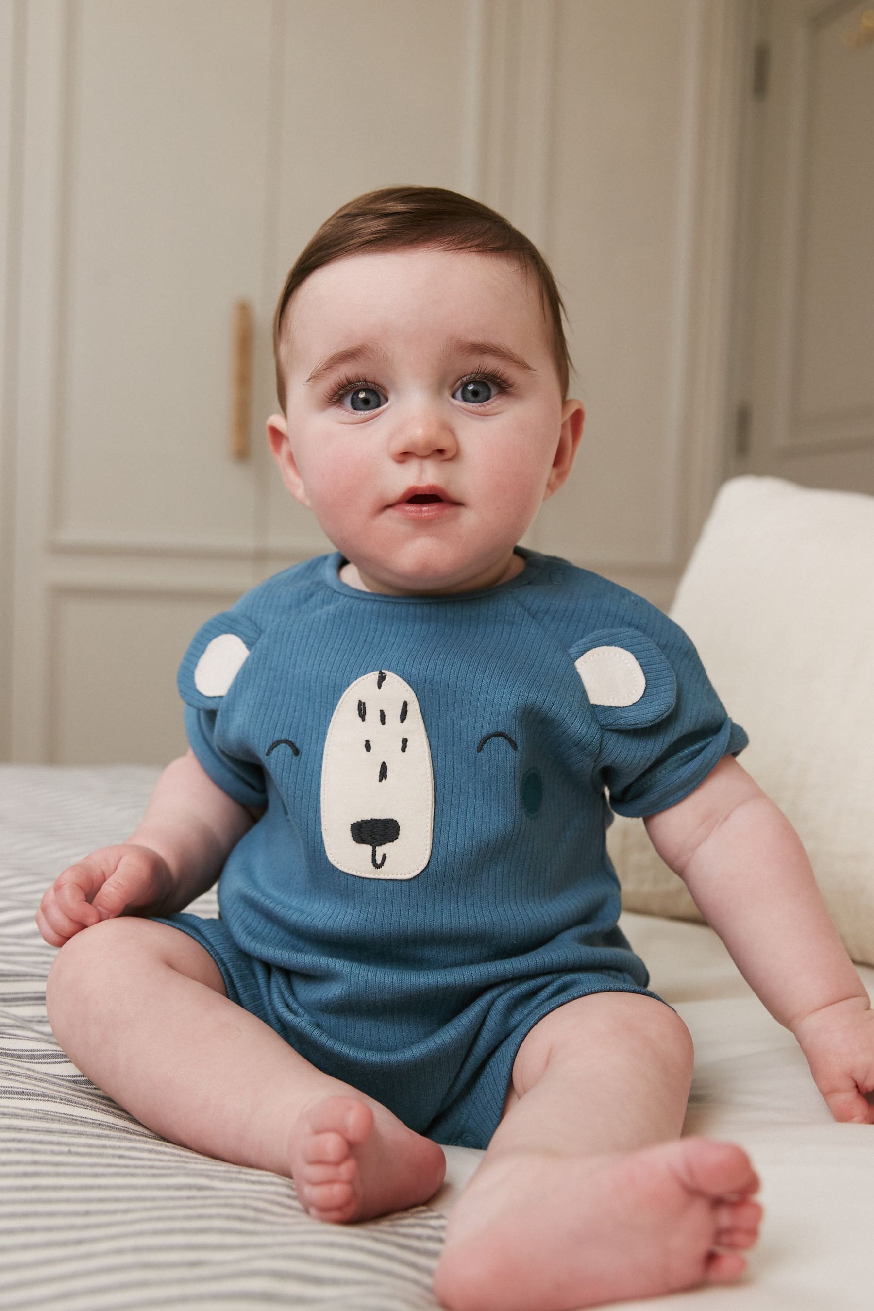 Blue Bear Jersey Baby Romper