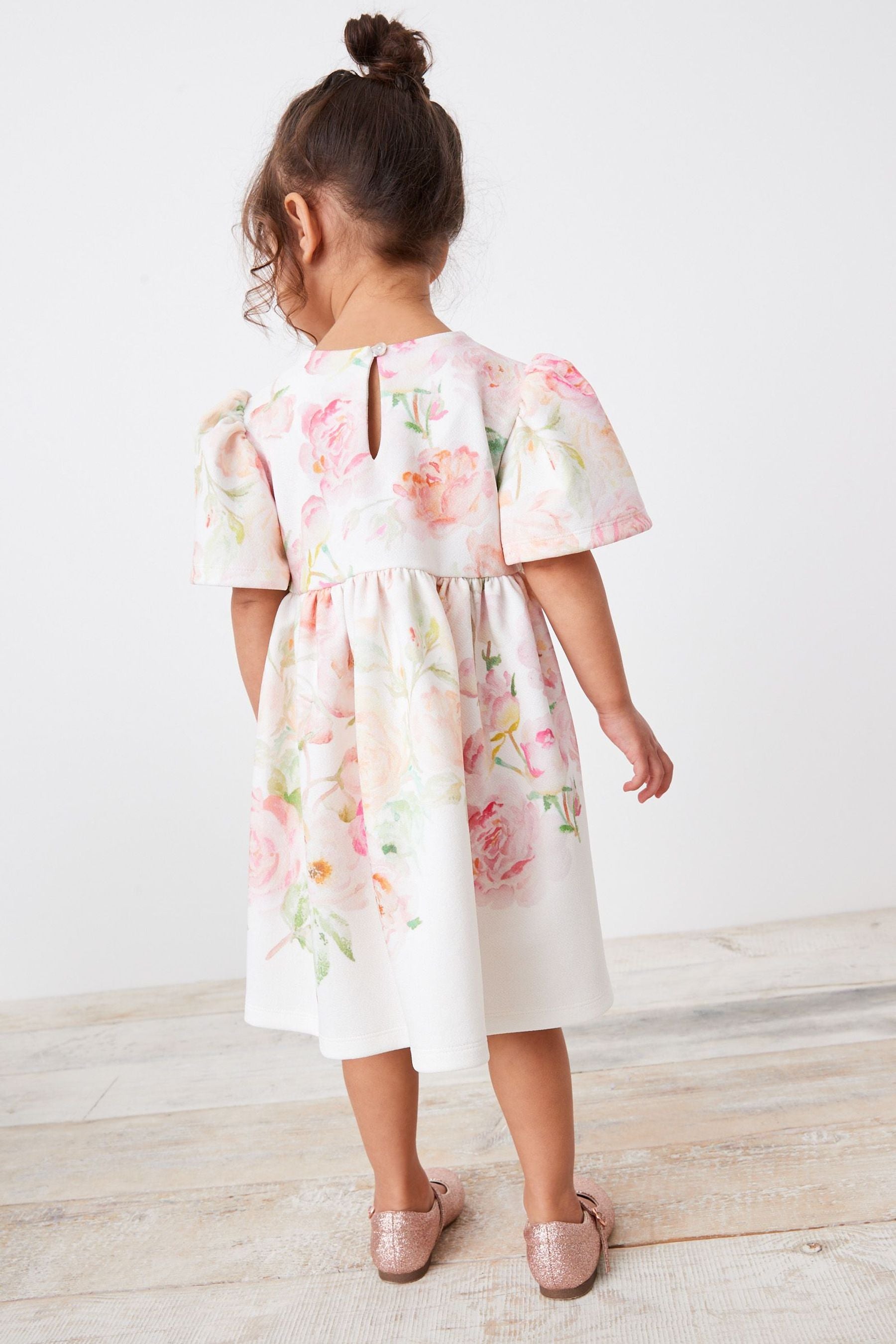 Cream Floral Ponte Occasion Dress (3mths-7yrs)