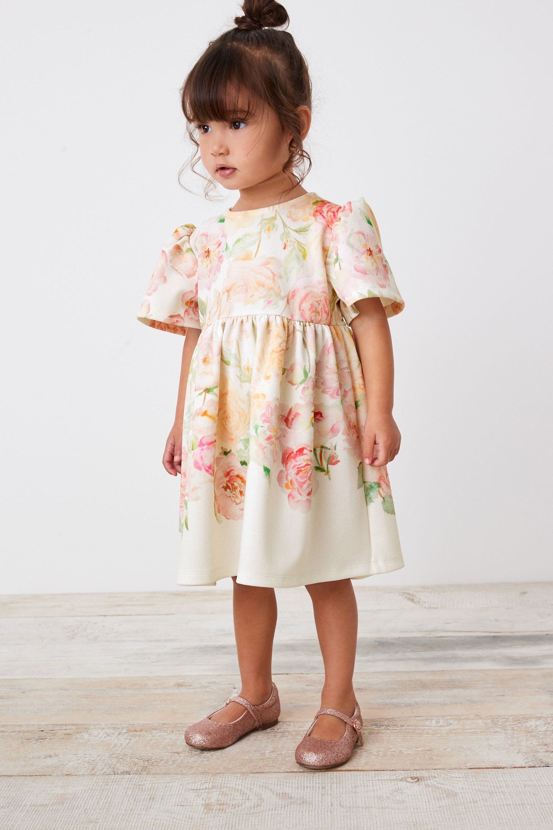 Cream Floral Ponte Occasion Dress (3mths-7yrs)