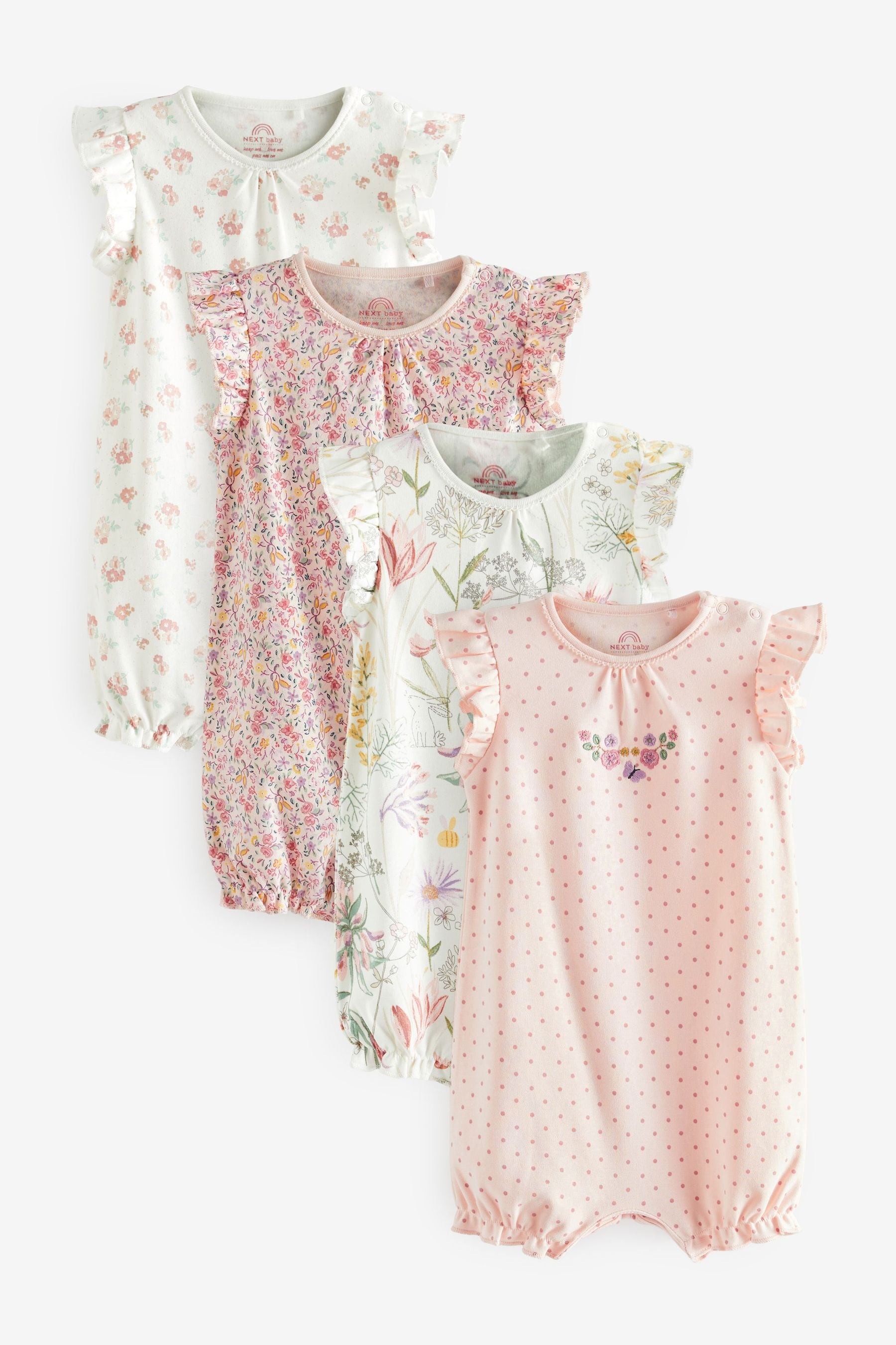 White/Pink Baby Rompers 4 Pack