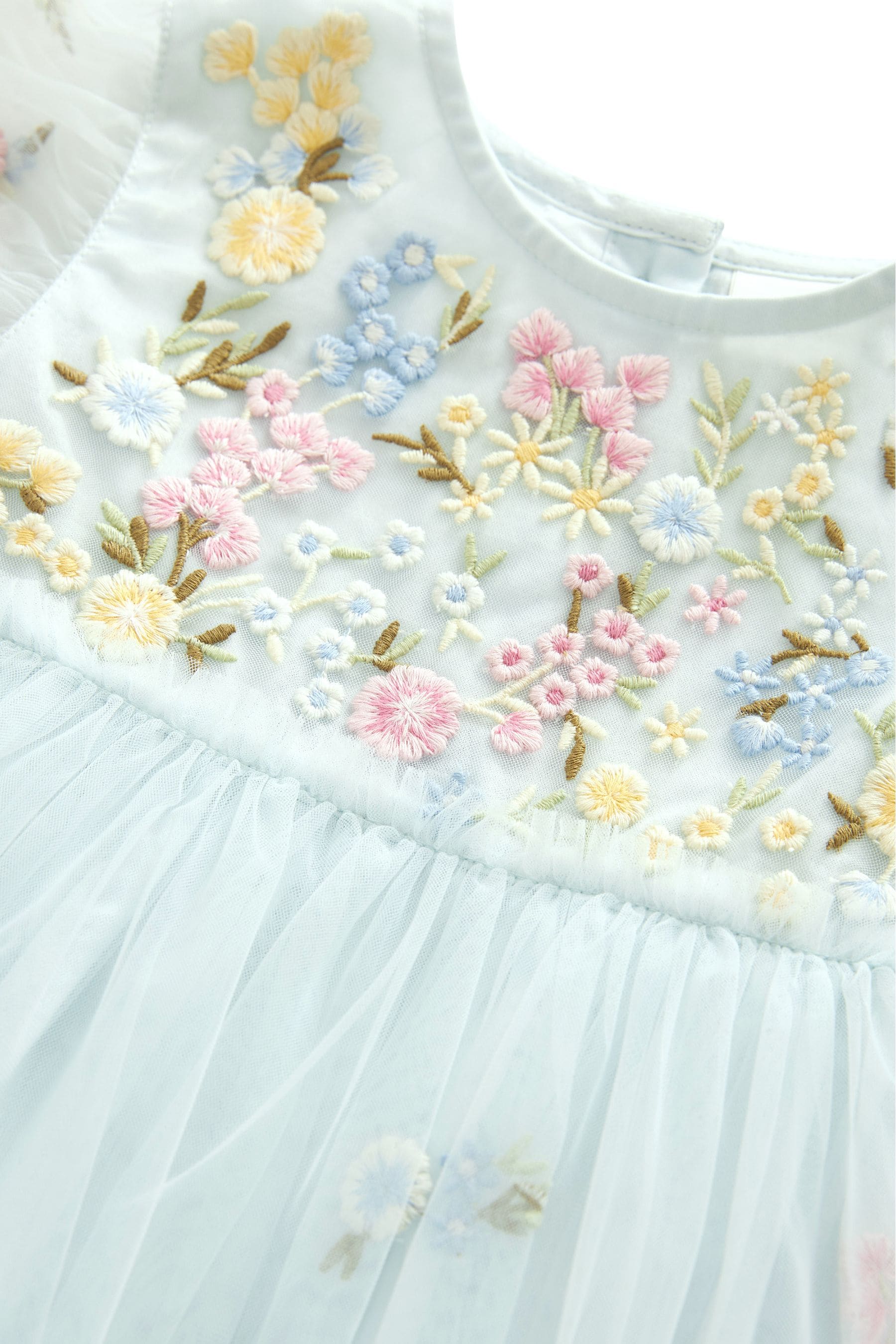 Pale Blue Embroidered Mesh Party Dress (3mths-7yrs)