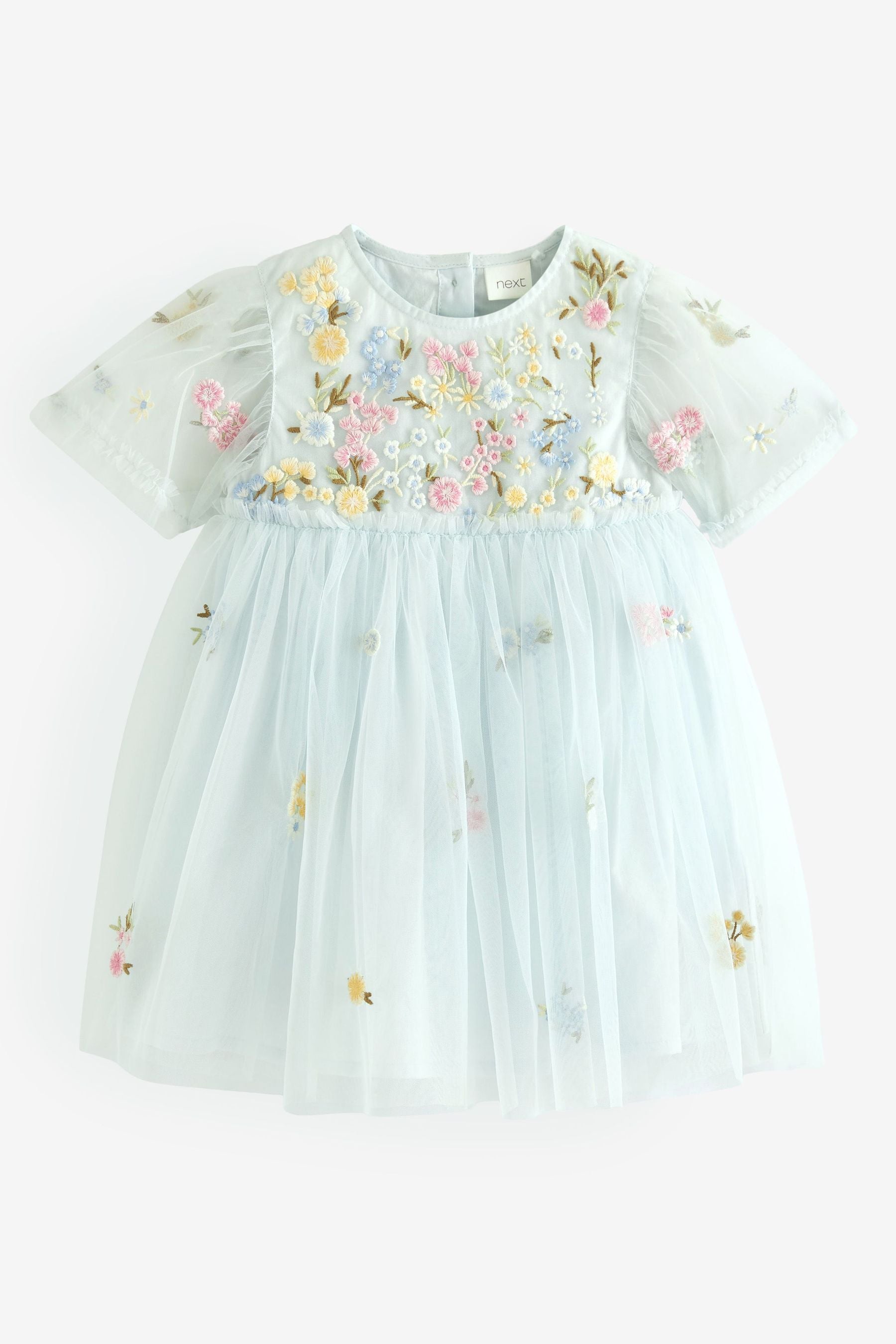 Pale Blue Embroidered Mesh Party Dress (3mths-7yrs)