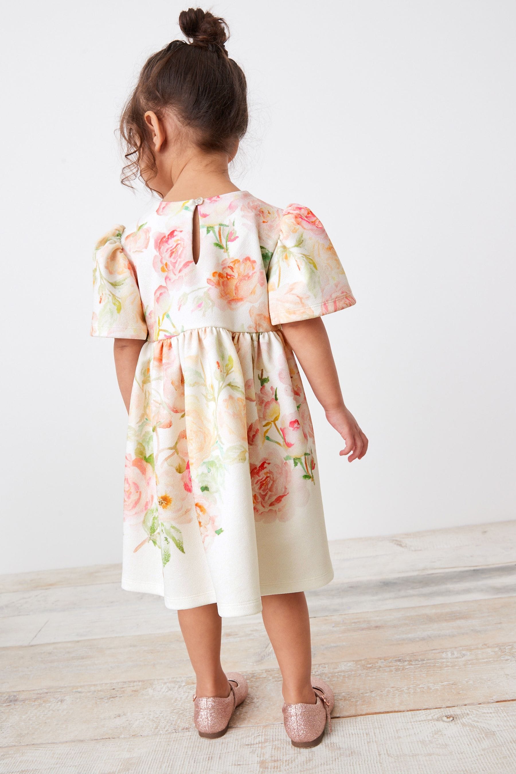 Cream Floral Ponte Occasion Dress (3mths-7yrs)