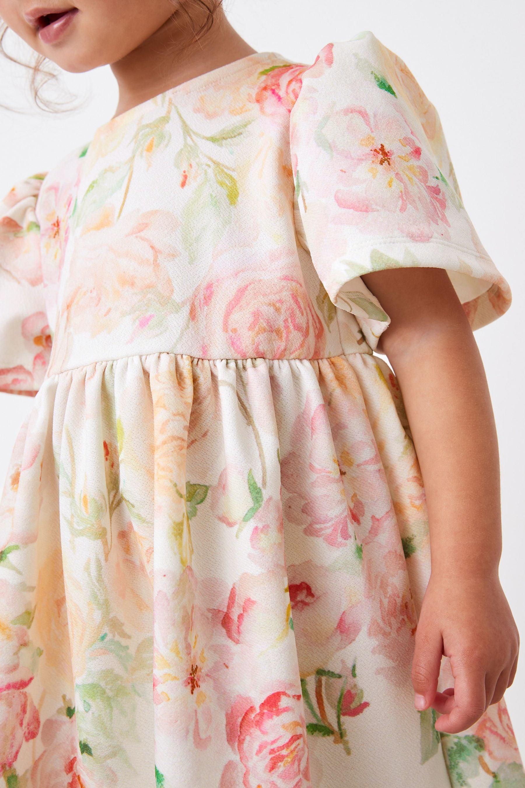 Cream Floral Ponte Occasion Dress (3mths-7yrs)