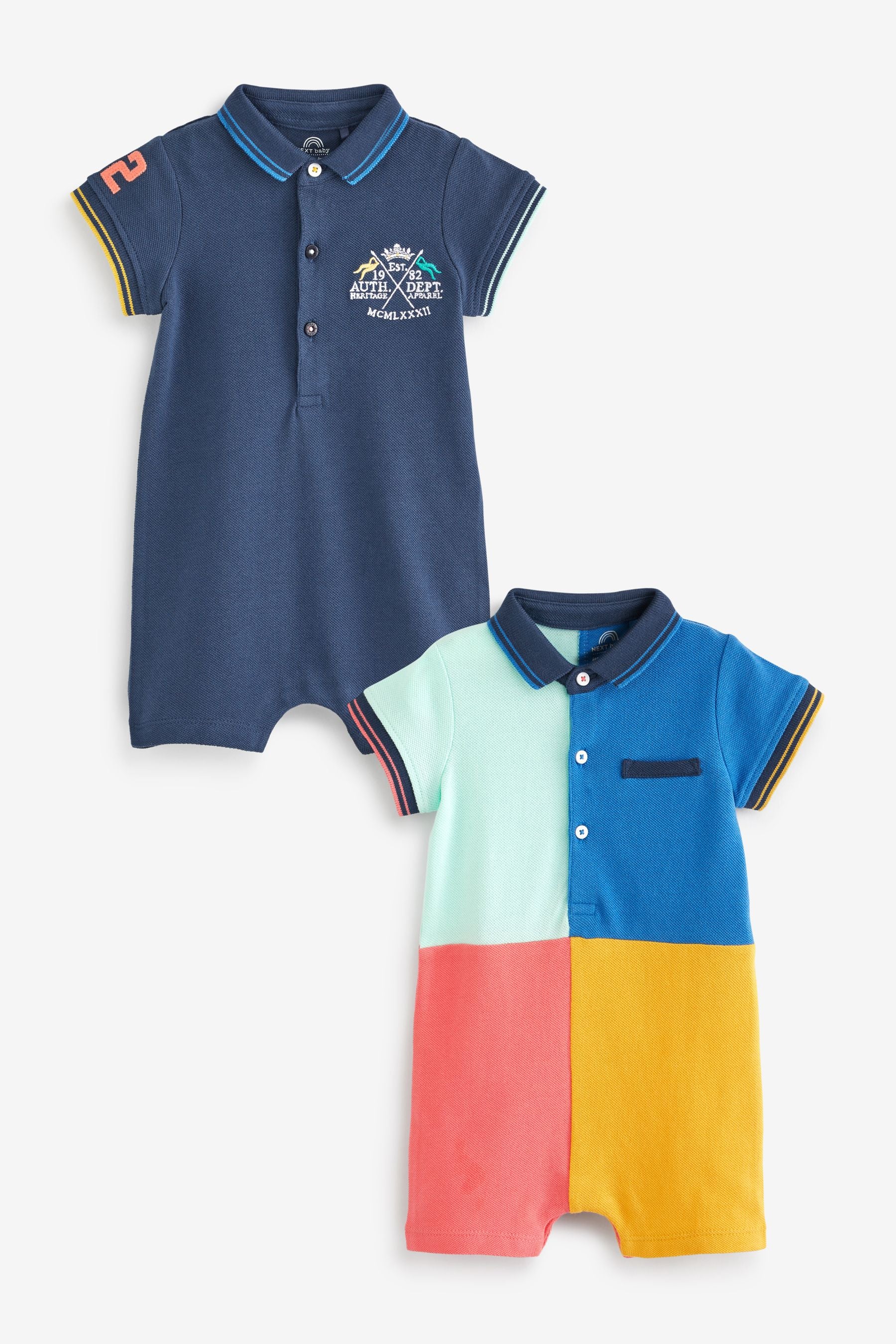 Bright Colourblock Baby Polo Rompers 2 Pack