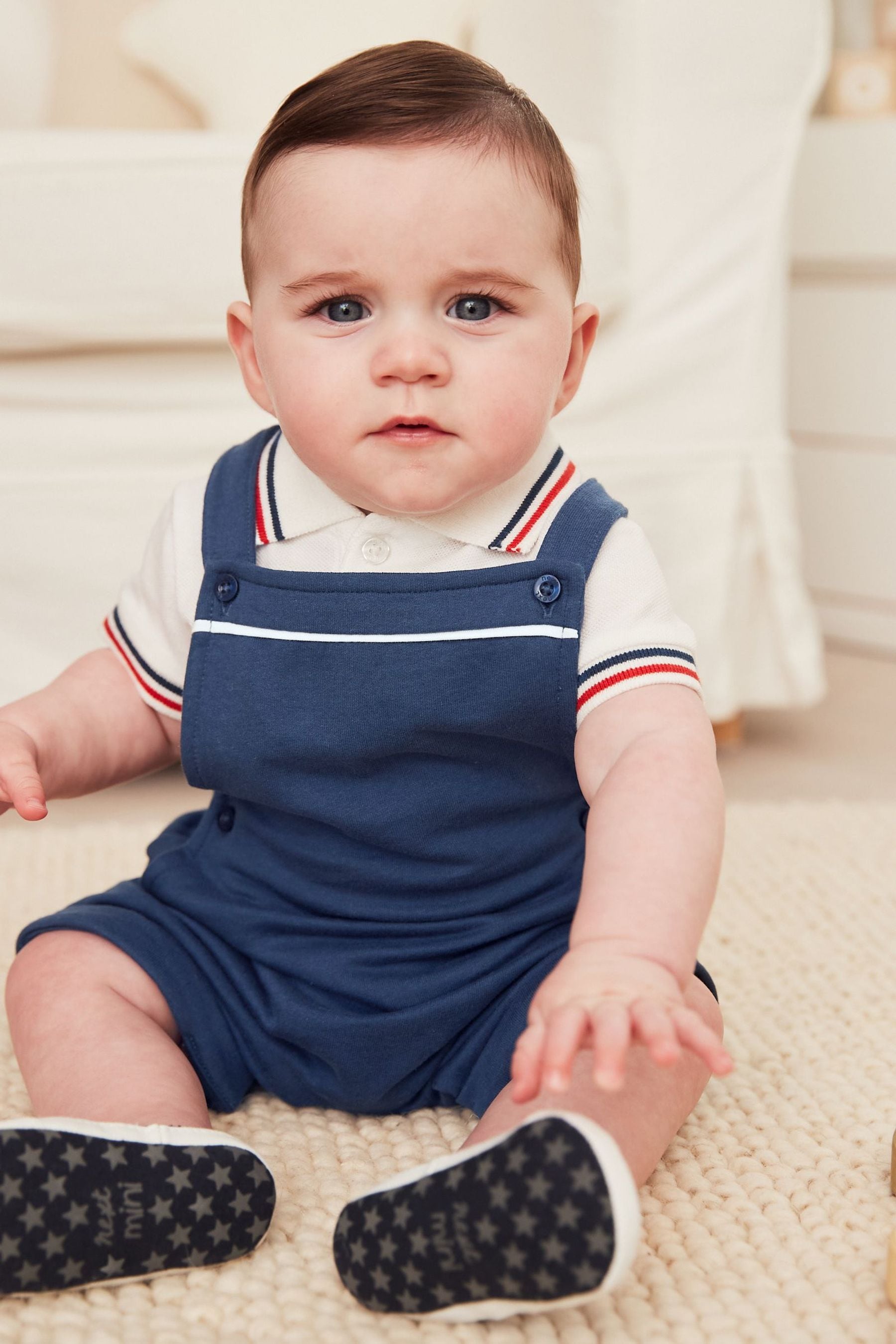 Navy Blue Smart Jersey Baby Dungarees and Bodysuit Set (0mths-2yrs)