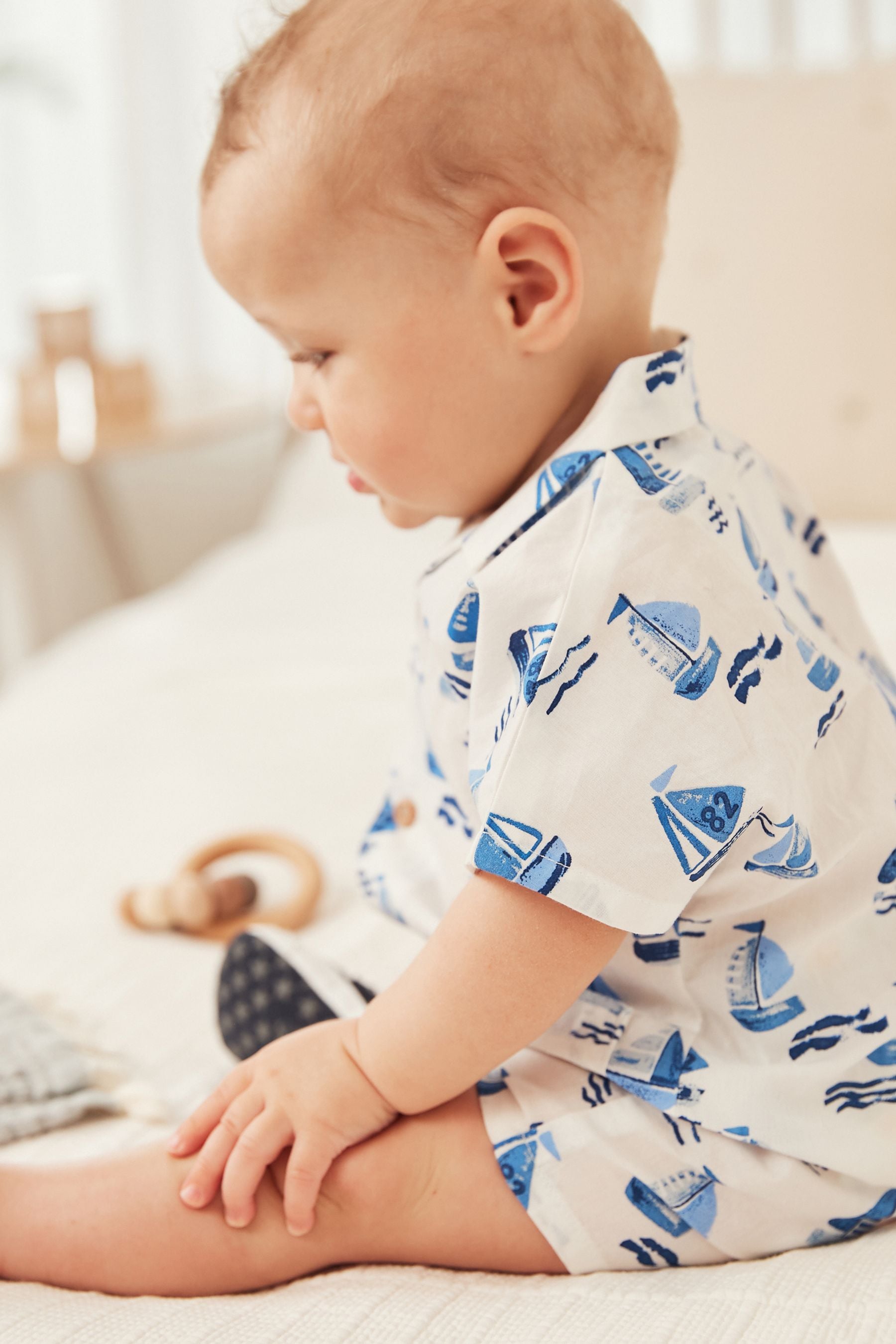 White Woven Baby Shirt Playsuit (0mths-2yrs)