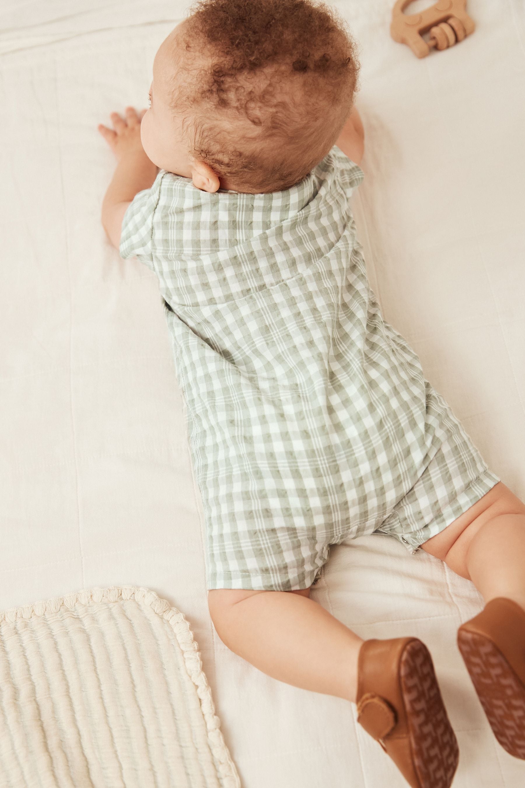 Green Woven Baby Shirt Playsuit (0mths-2yrs)