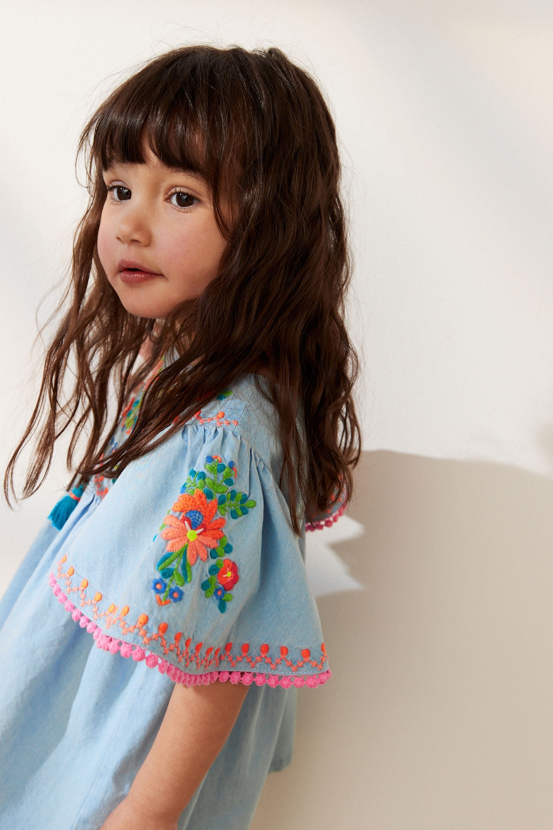 Blue Denim Embroidered Kaftan Dress (3mths-10yrs)