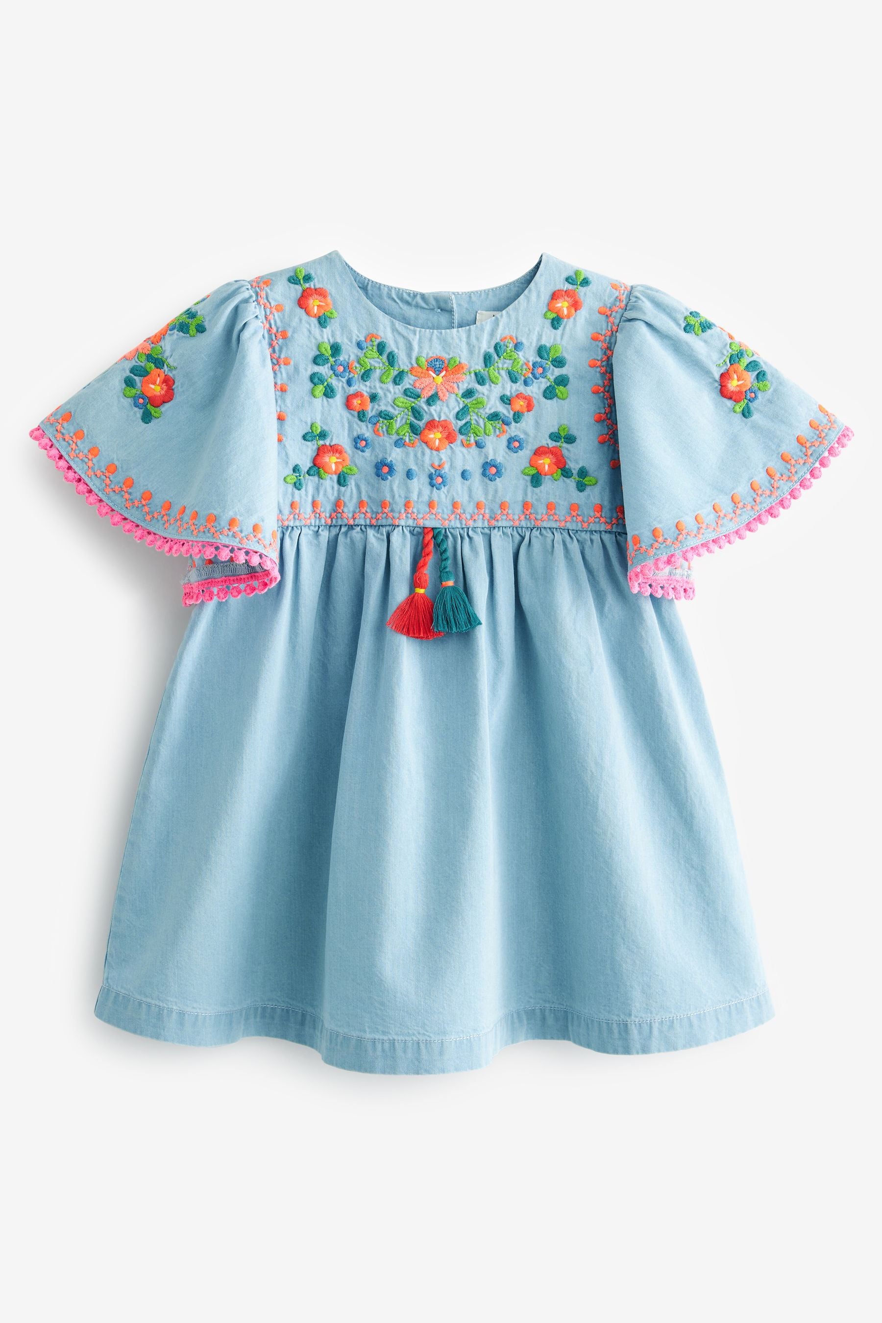 Blue Denim Embroidered Kaftan Dress (3mths-10yrs)