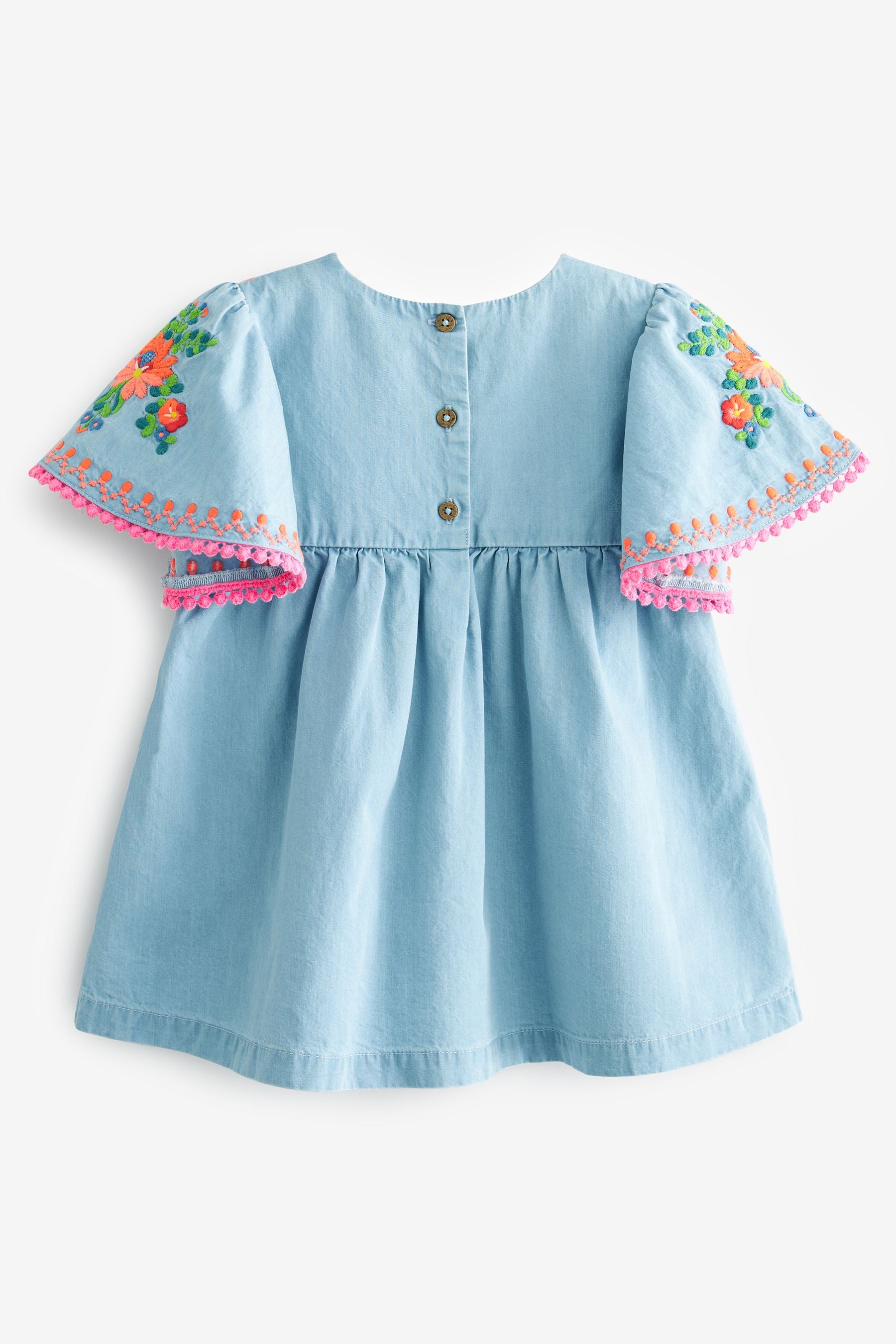 Blue Denim Embroidered Kaftan Dress (3mths-10yrs)