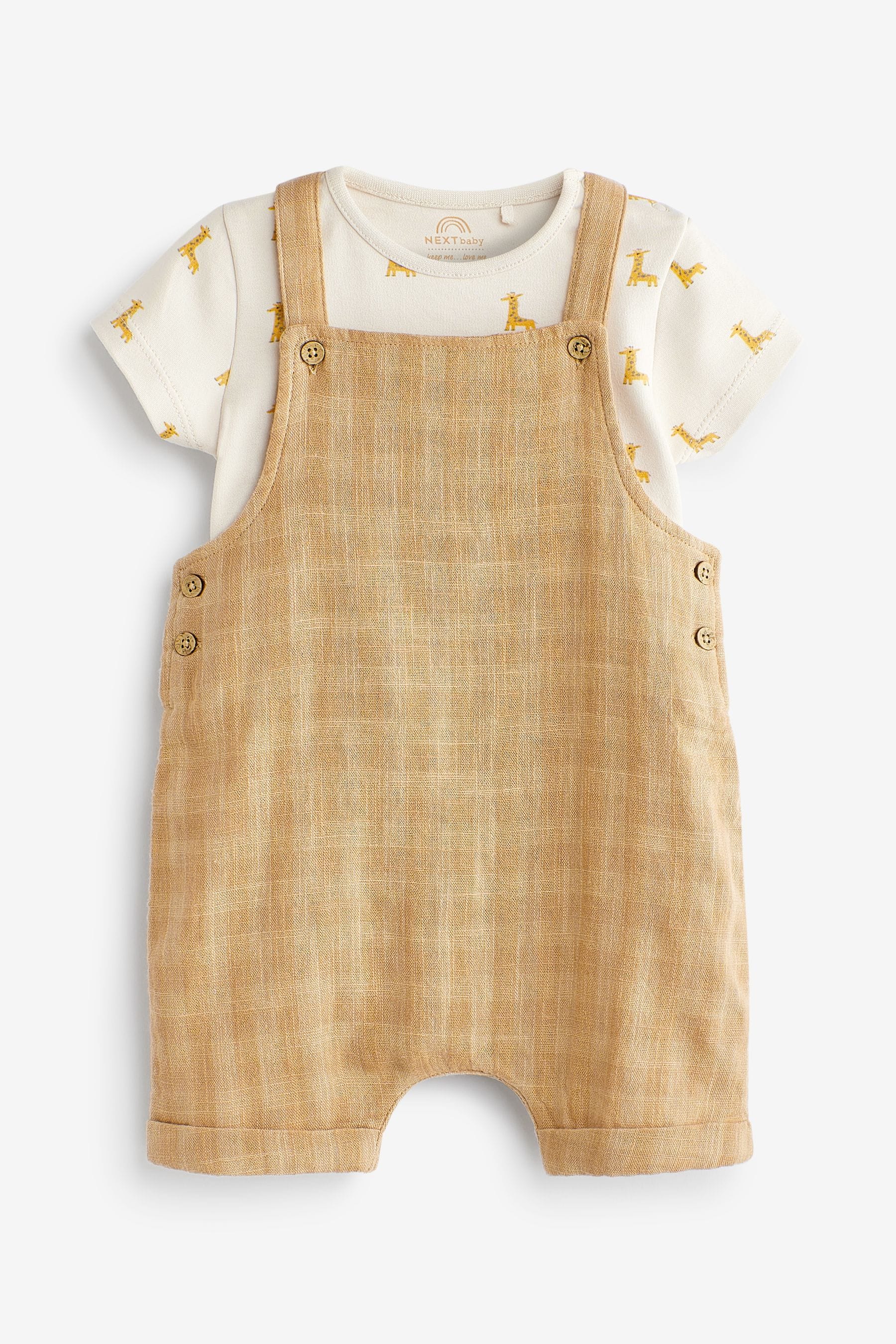 Sand Brown 2 Piece Baby Dungarees and Bodysuit Set (0mths-2yrs)