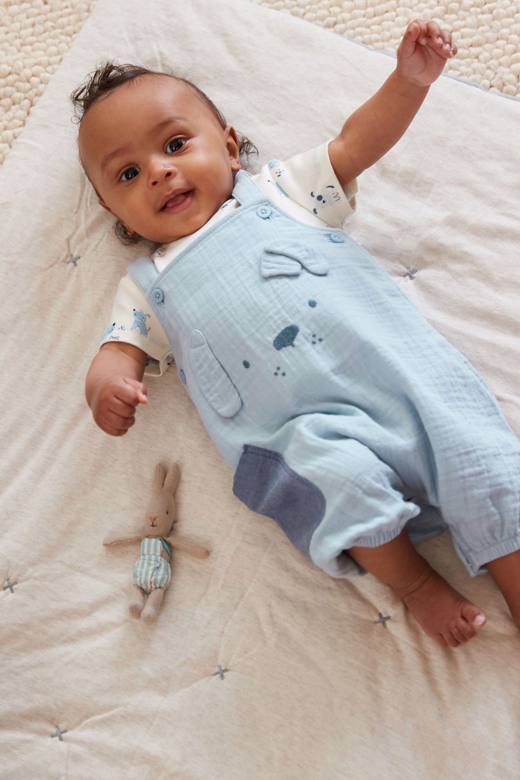 Pale Blue Baby Character Dungarees 2 Piece (0mths-2yrs)