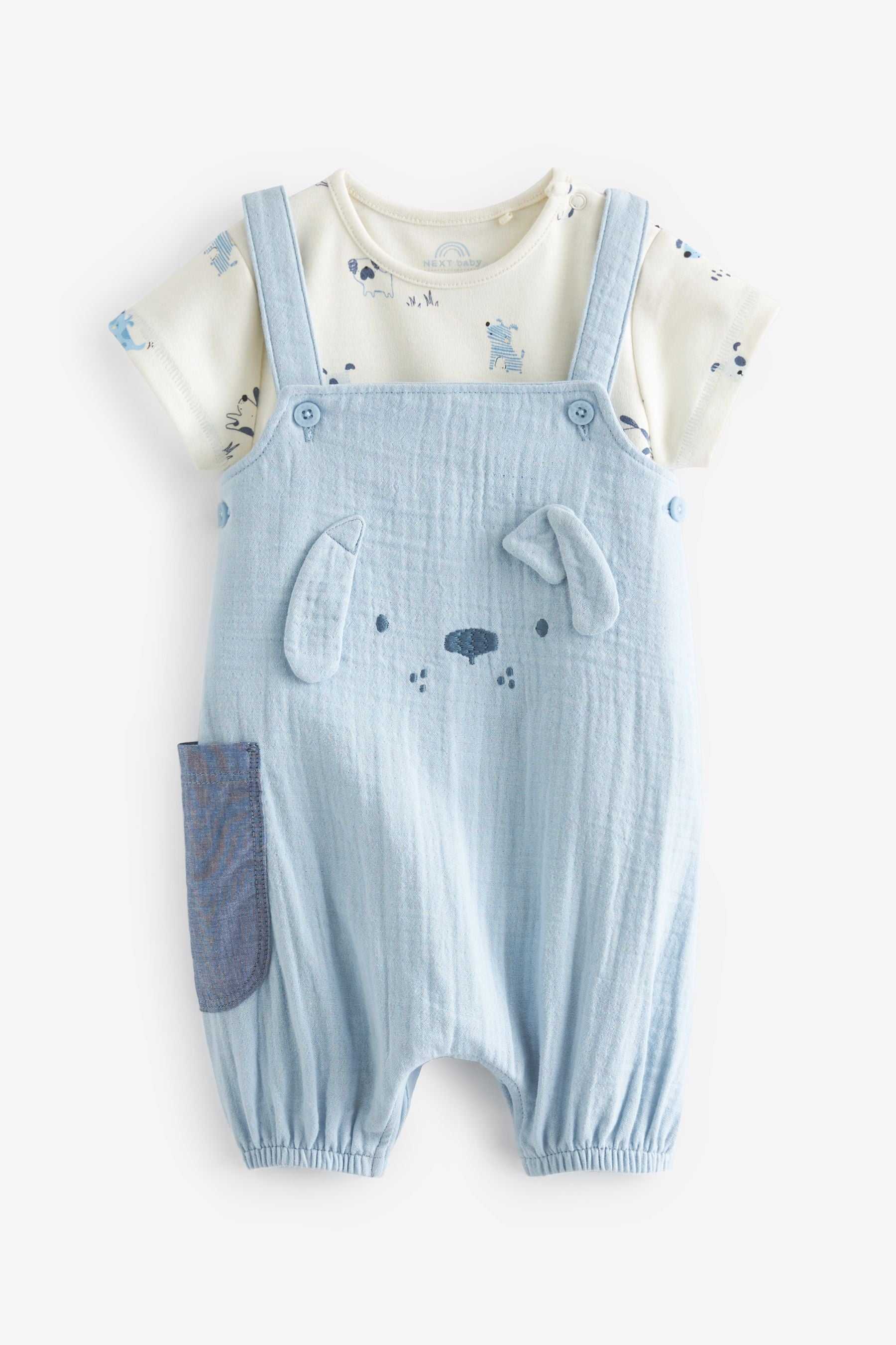 Pale Blue Baby Character Dungarees 2 Piece (0mths-2yrs)