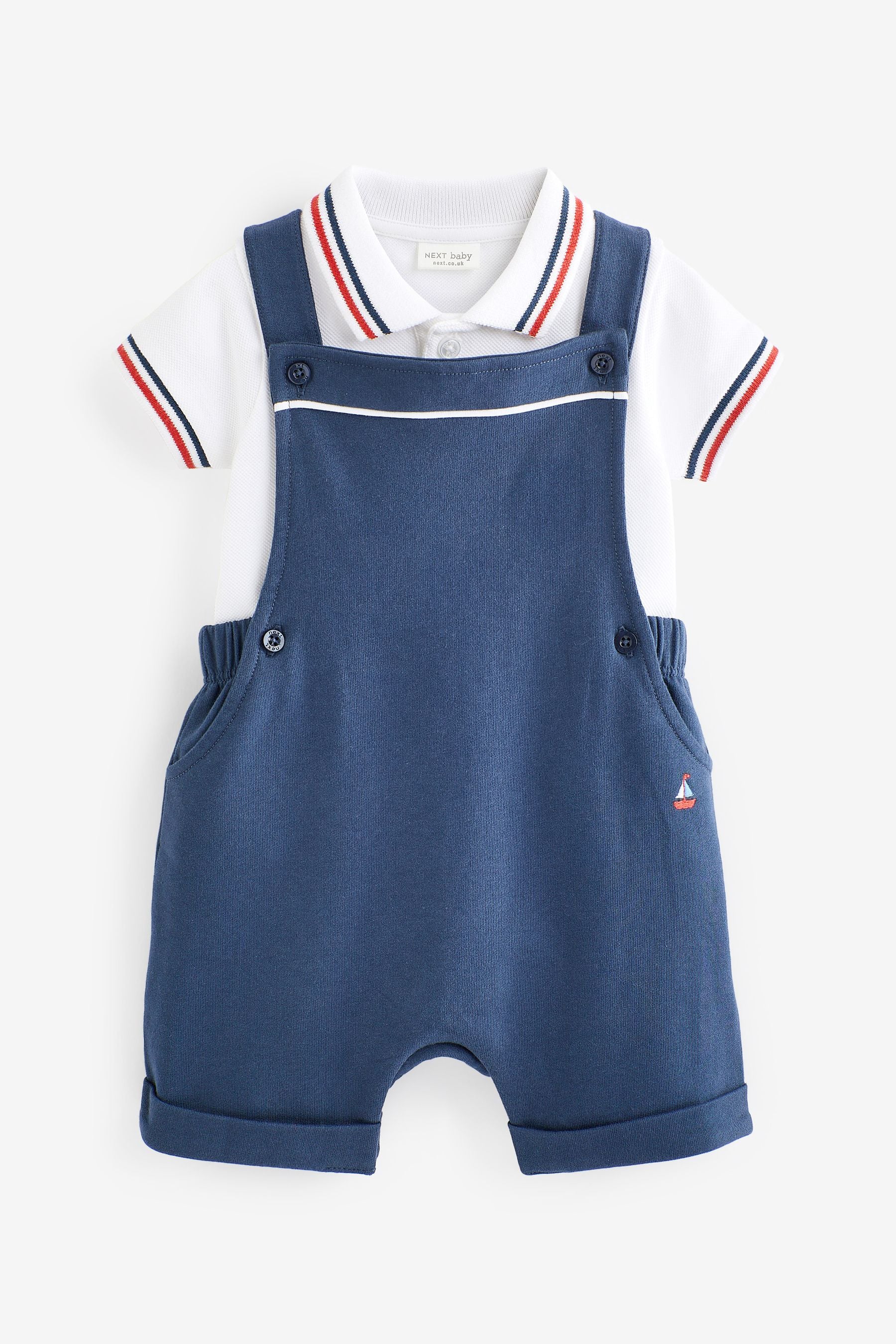 Navy Blue Smart Jersey Baby Dungarees and Bodysuit Set (0mths-2yrs)