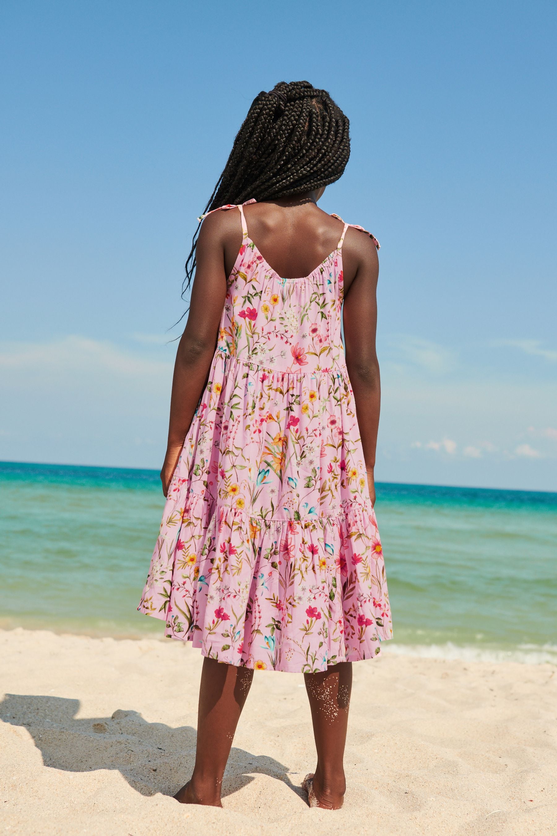 Pink Floral Tiered Strappy Dress (3-16yrs)