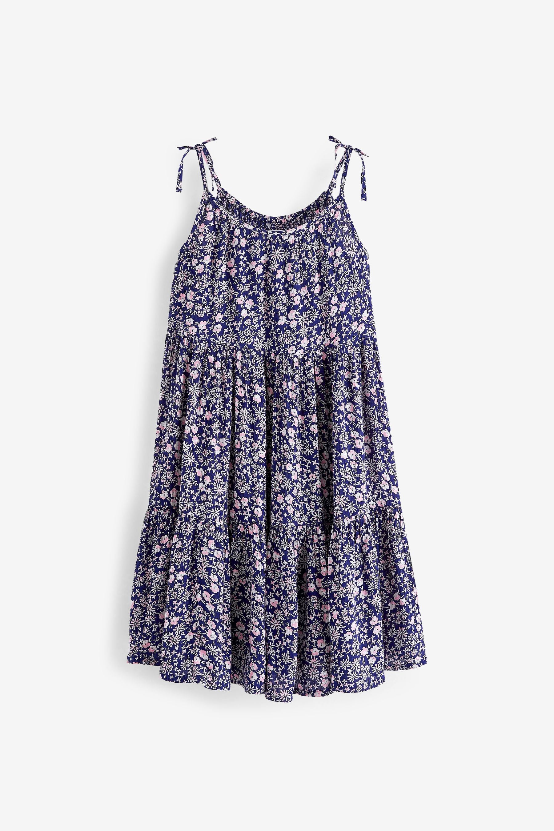 Navy Blue Ditsy Tiered Strappy Dress (3-16yrs)