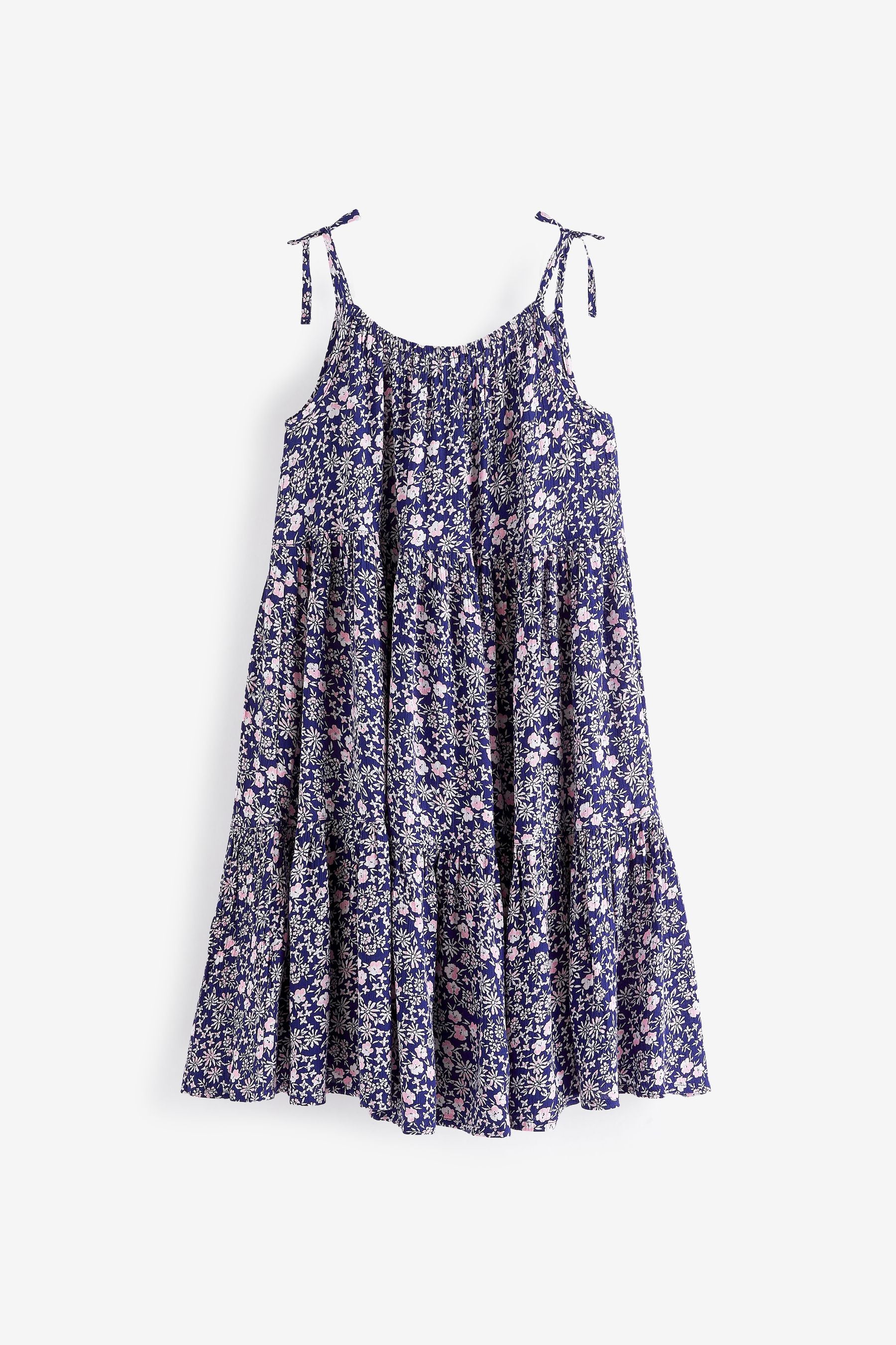 Navy Blue Ditsy Tiered Strappy Dress (3-16yrs)