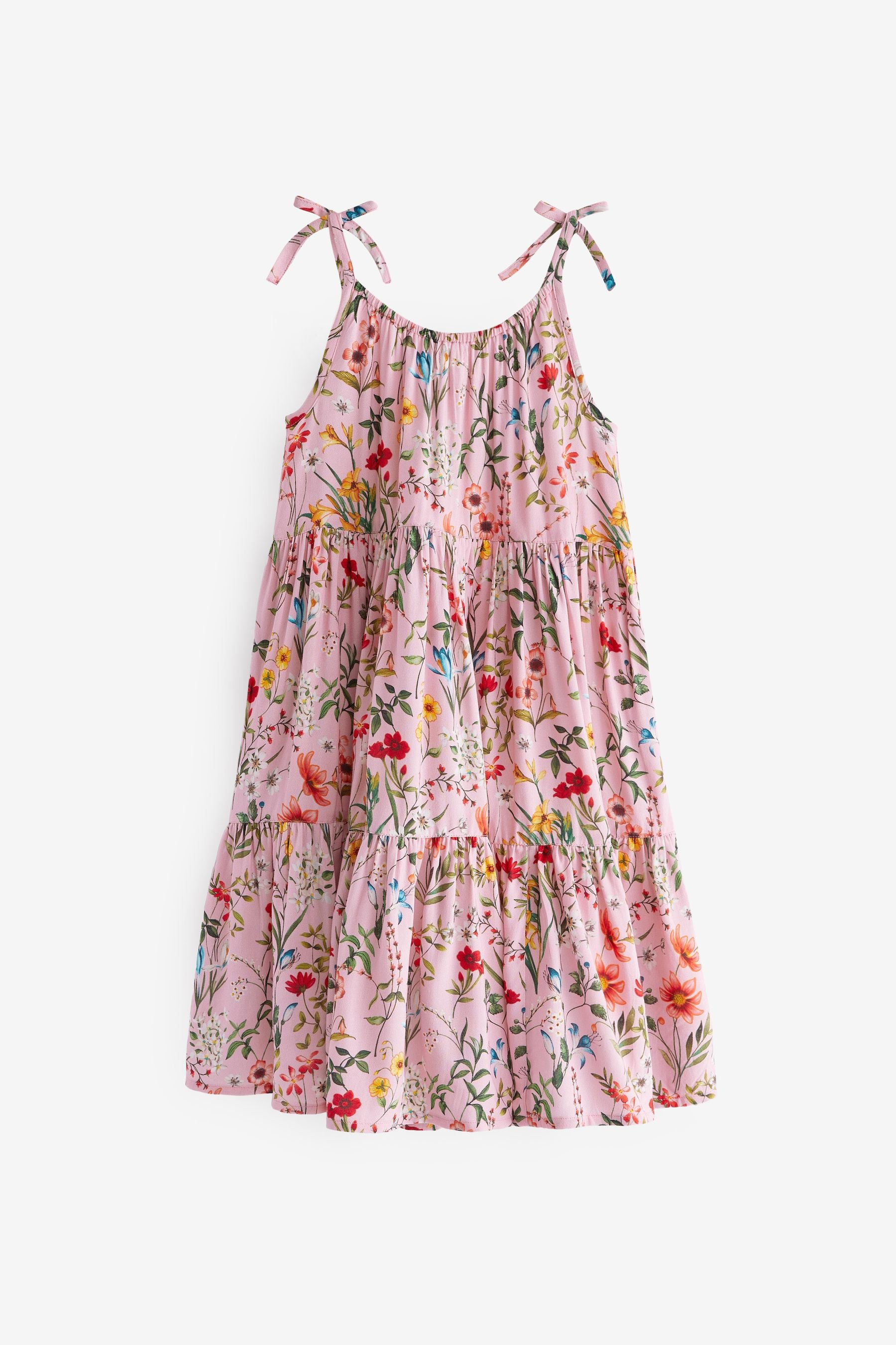 Pink Floral Tiered Strappy Dress (3-16yrs)