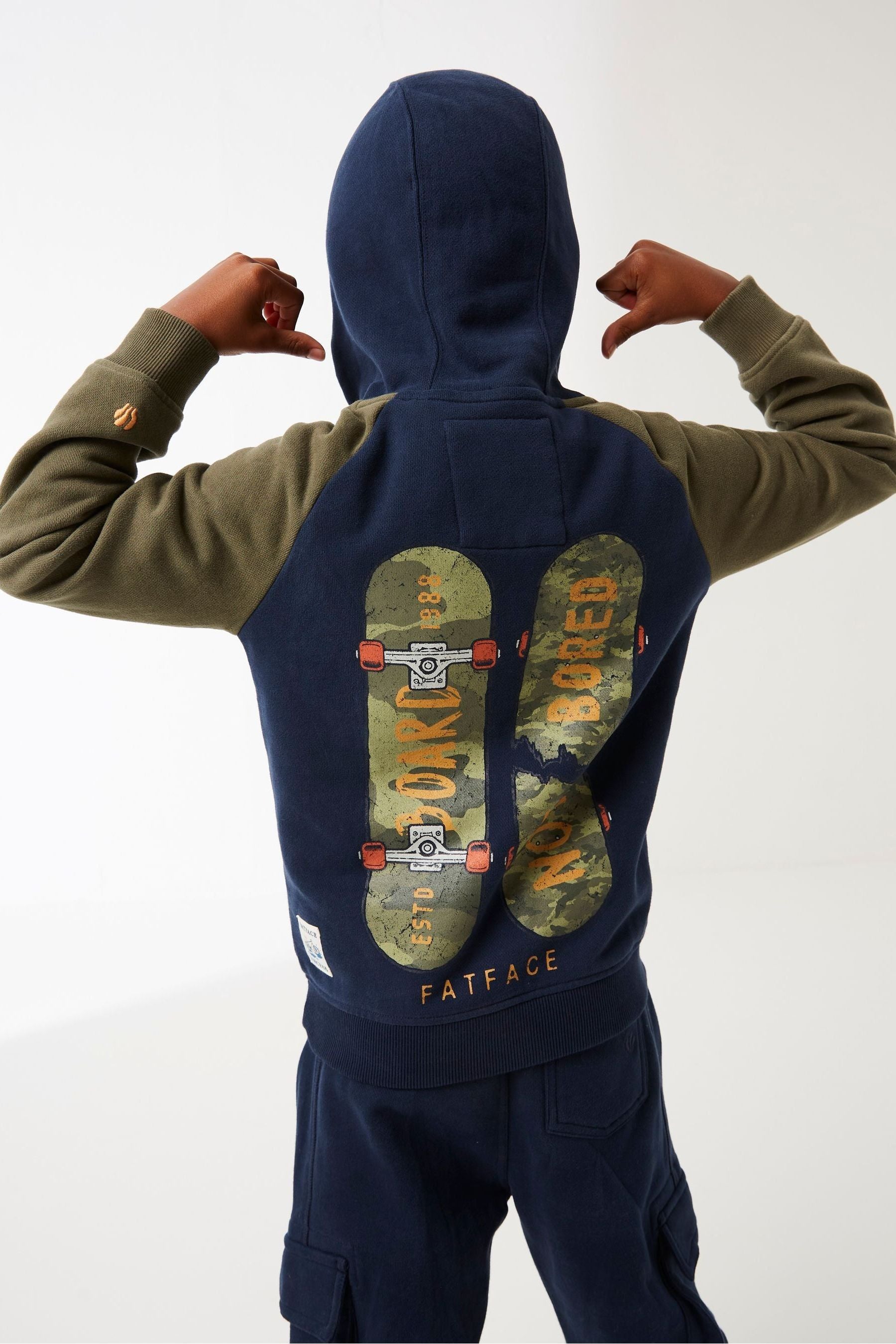 FatFace Blue Board Not Bored Popover Hoodie