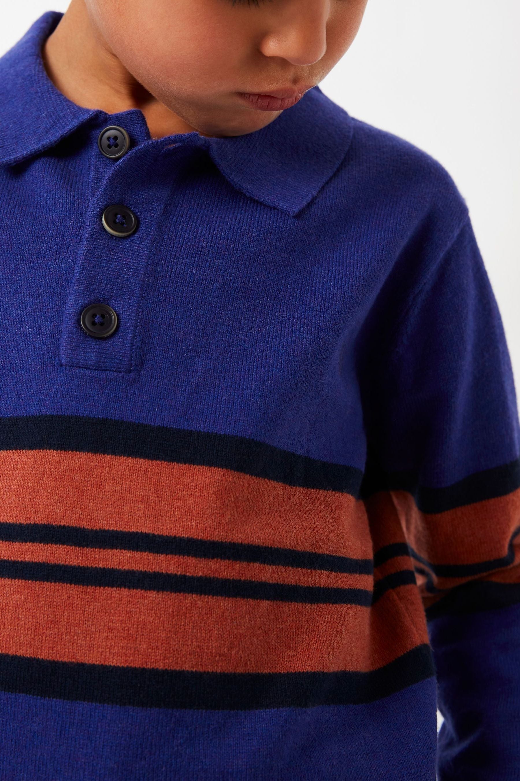 Blue FatFace Blue Knitted Block Stripe Polo Top