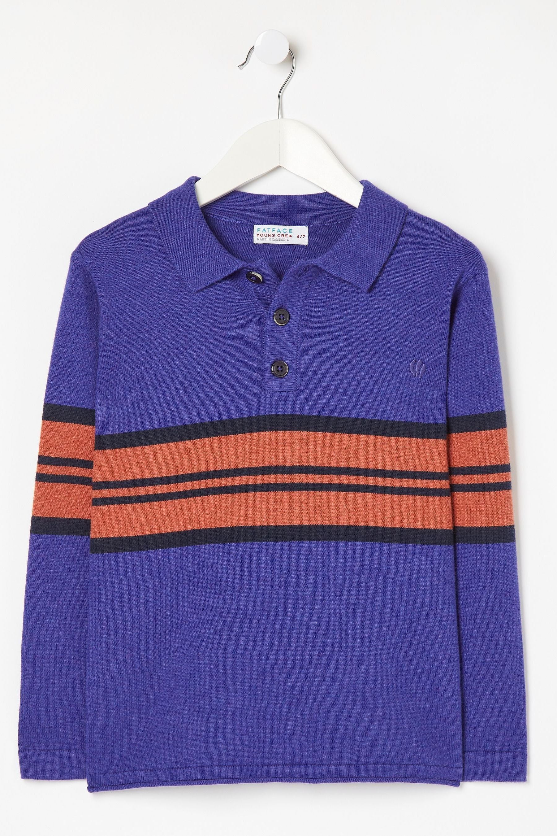 Blue FatFace Blue Knitted Block Stripe Polo Top