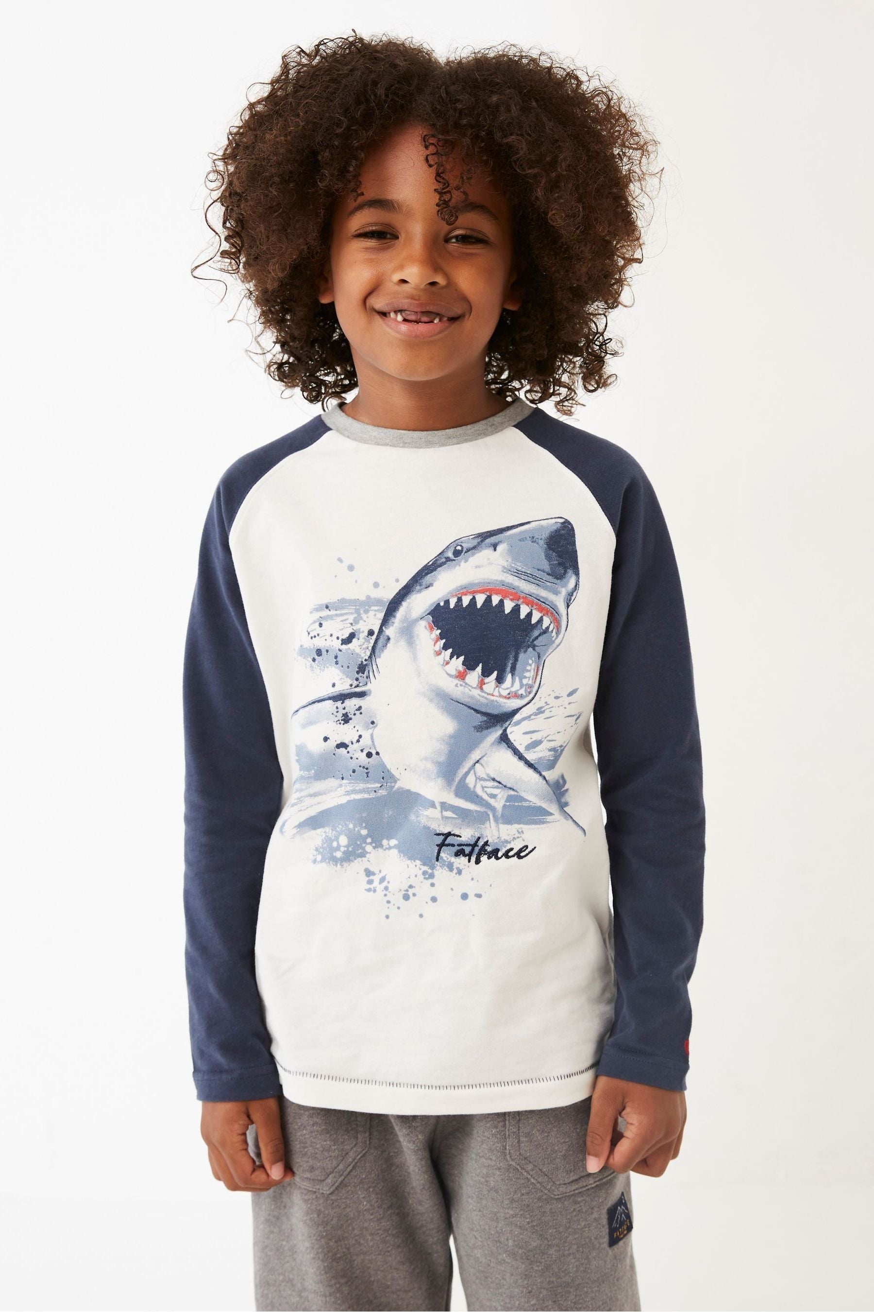 FatFace Natural Shark Raglan T-Shirt