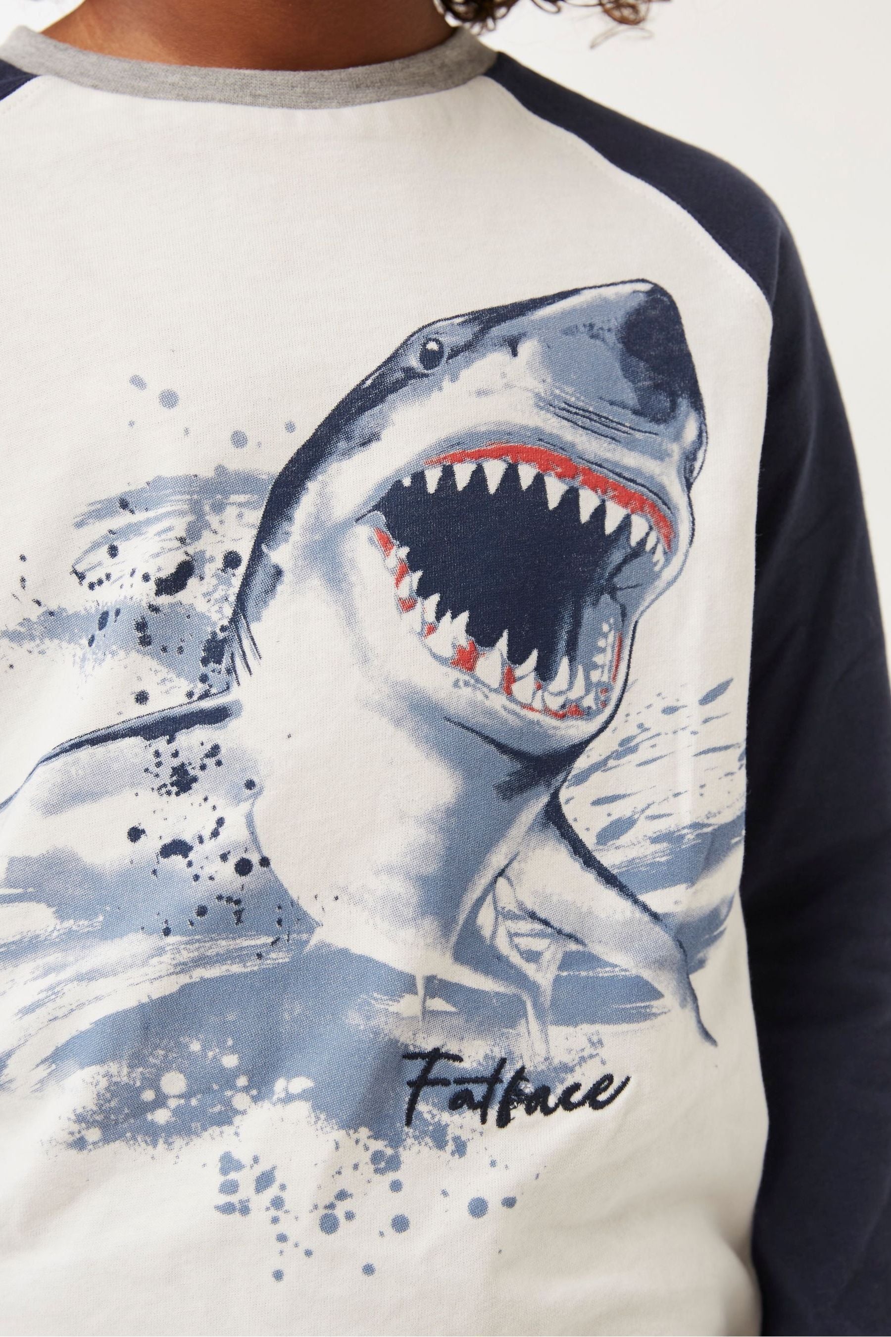 FatFace Natural Shark Raglan T-Shirt