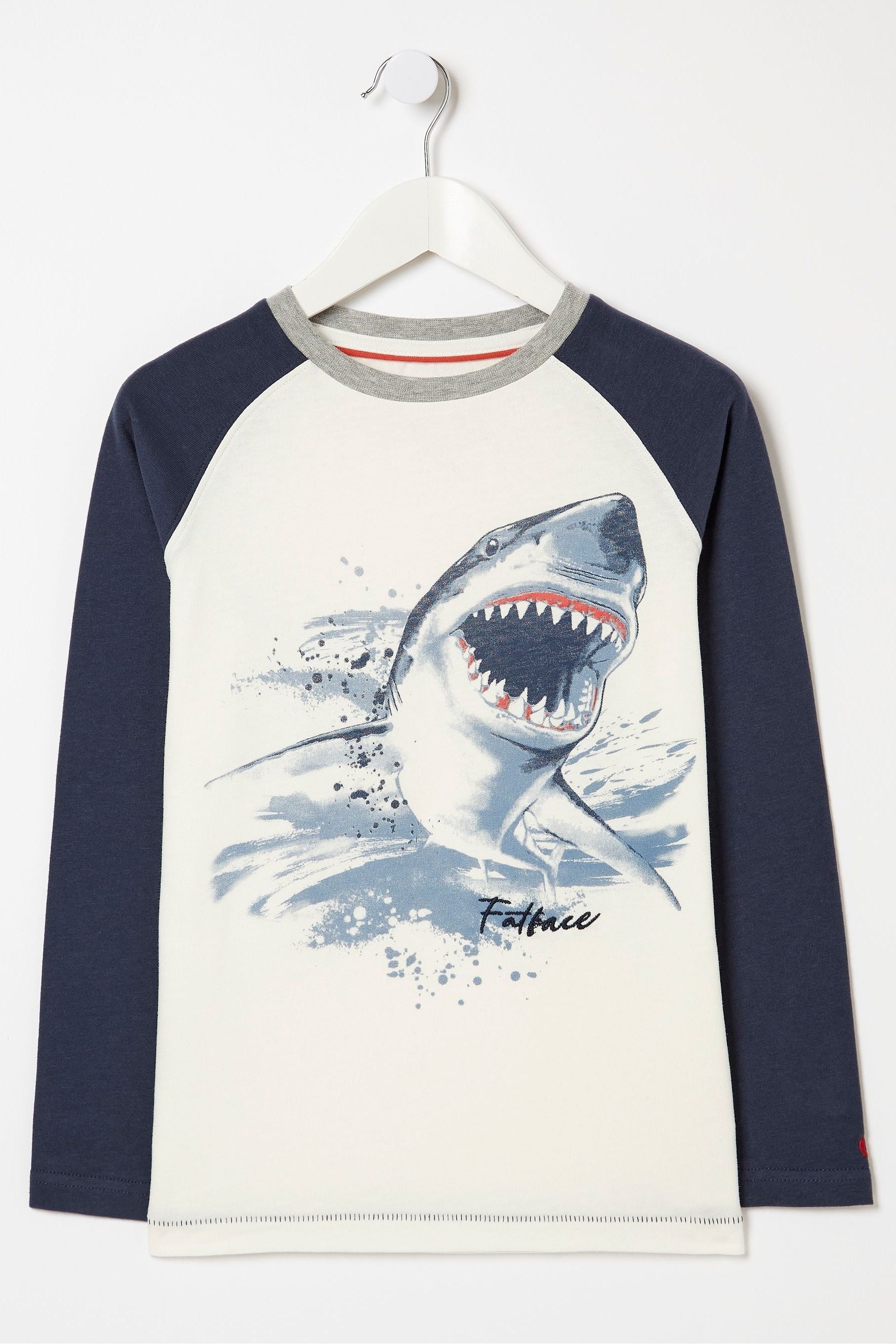 FatFace Natural Shark Raglan T-Shirt