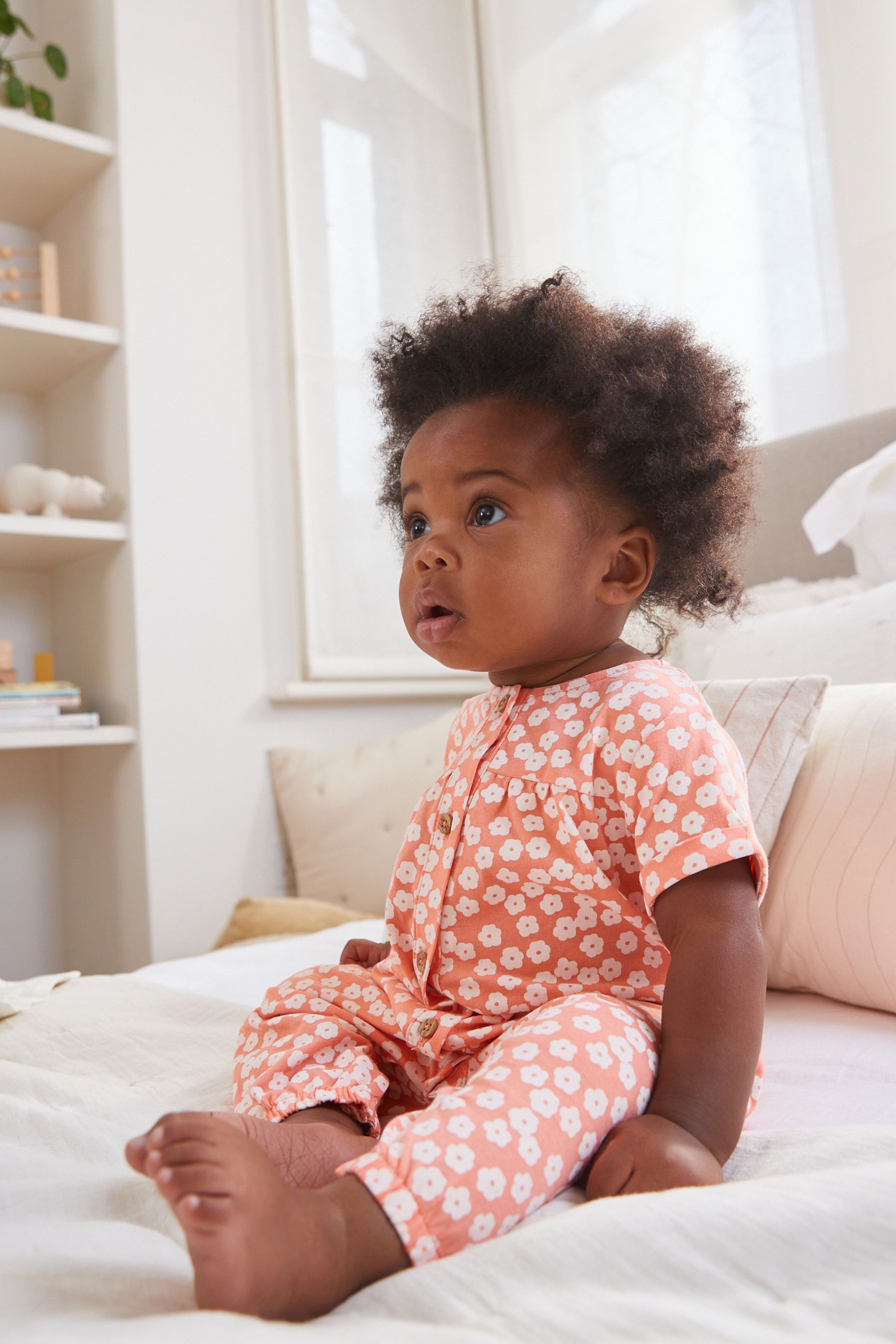 Coral Pink Floral Baby Jersey Jumpsuit (0mths-2yrs)