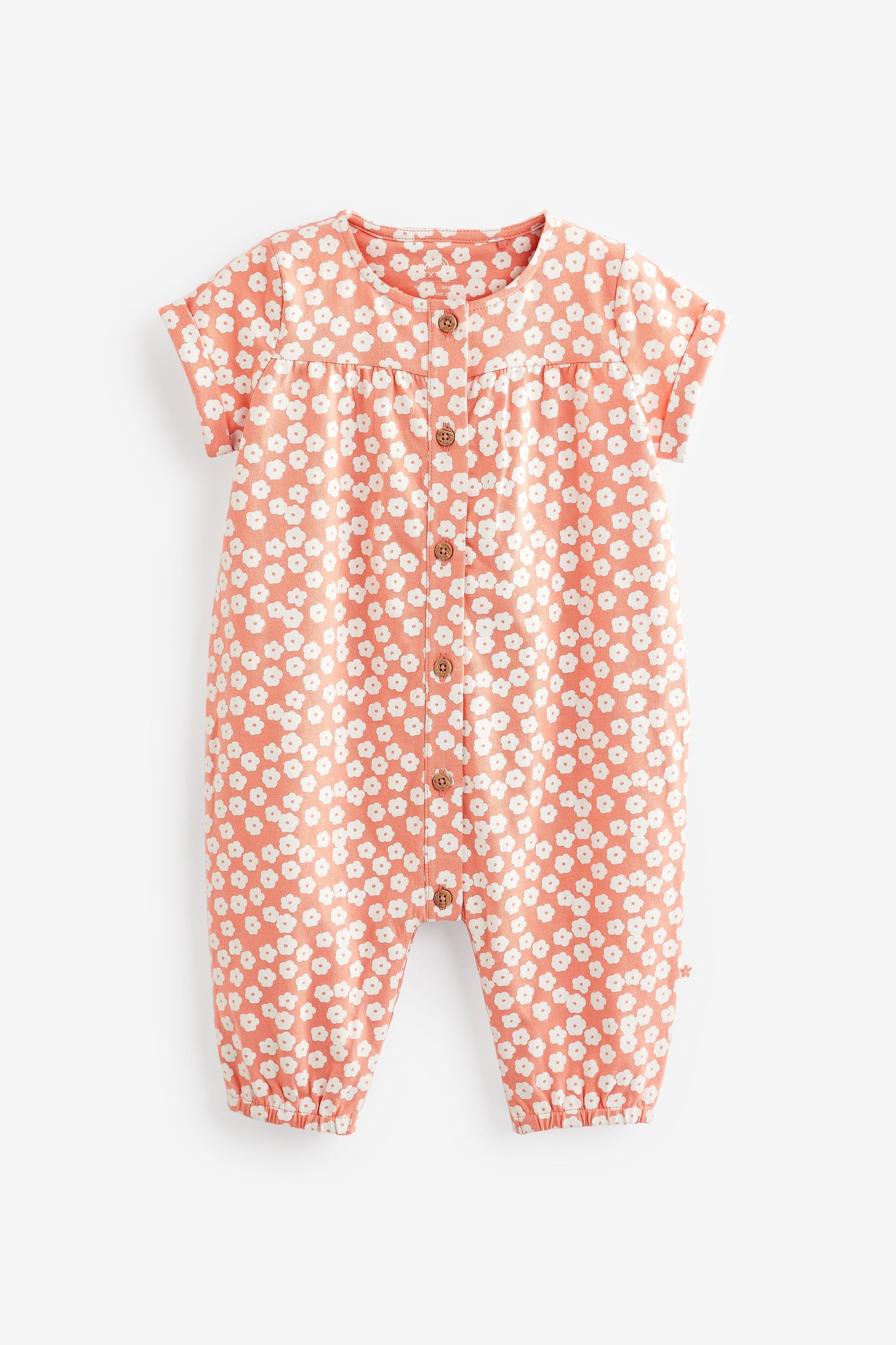 Coral Pink Floral Baby Jersey Jumpsuit (0mths-2yrs)