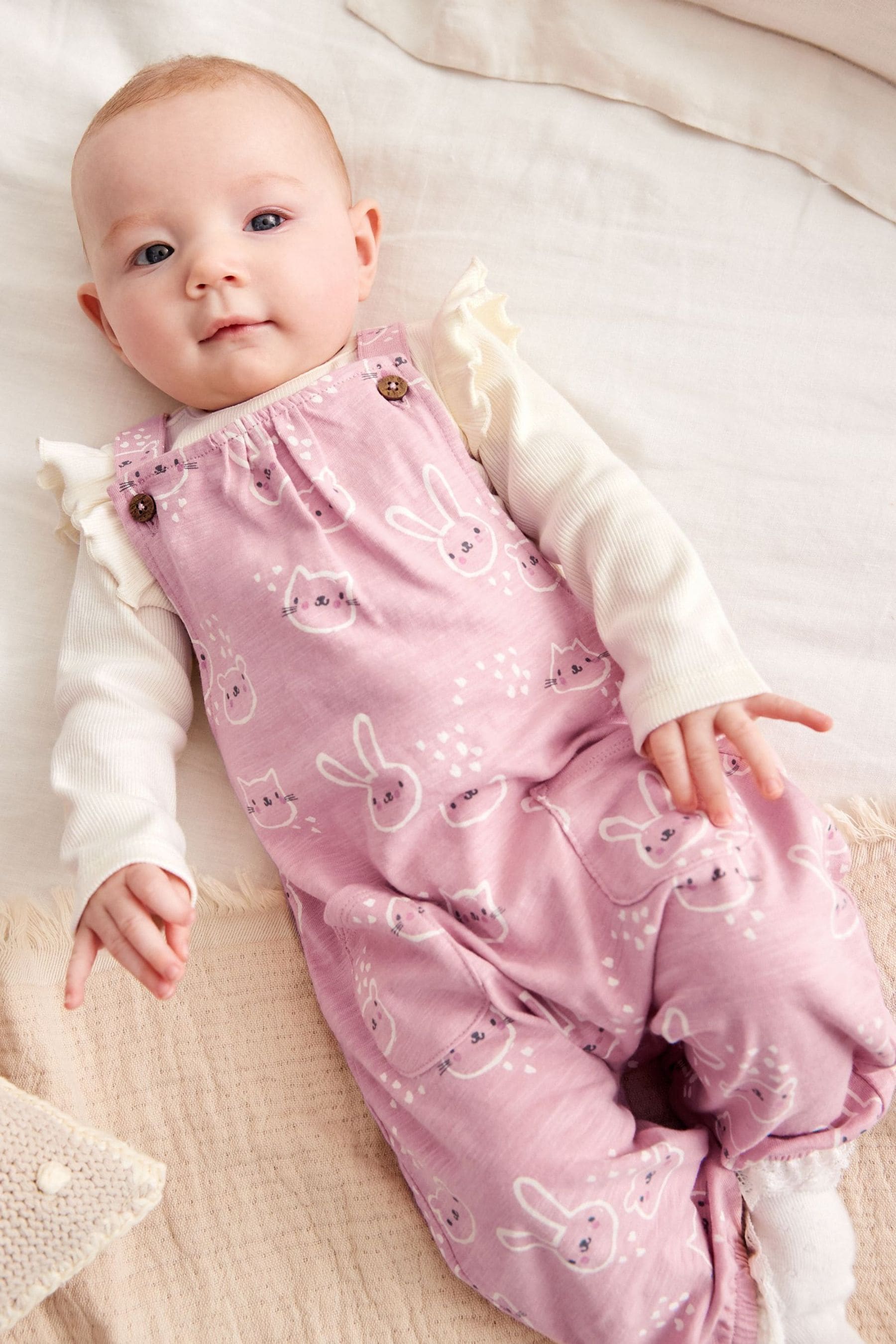 Pink Character Jersey Baby 2 Piece Dungarees And Bodysuit Set (0mths-3yrs)