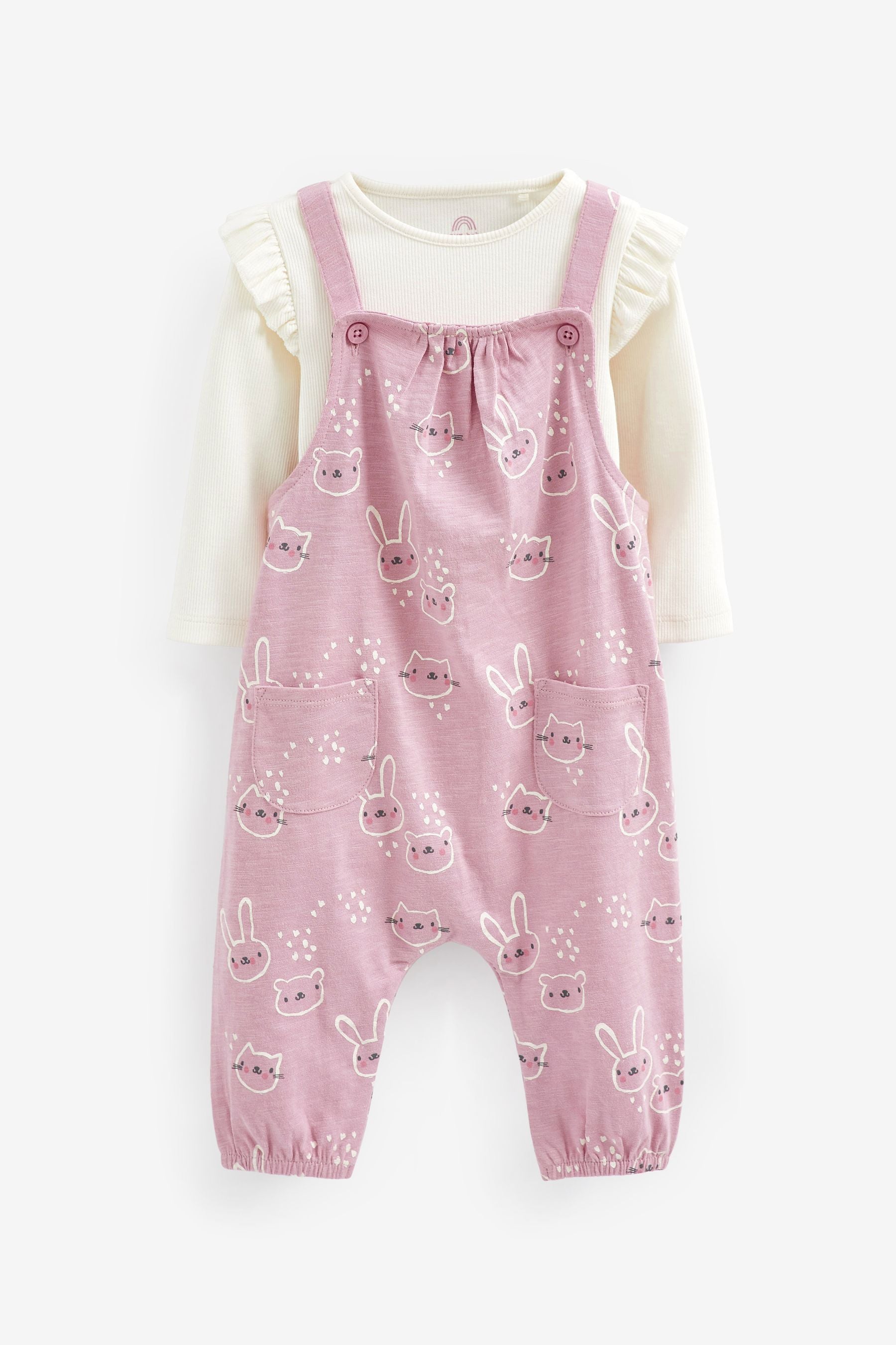 Pink Character Jersey Baby 2 Piece Dungarees And Bodysuit Set (0mths-3yrs)