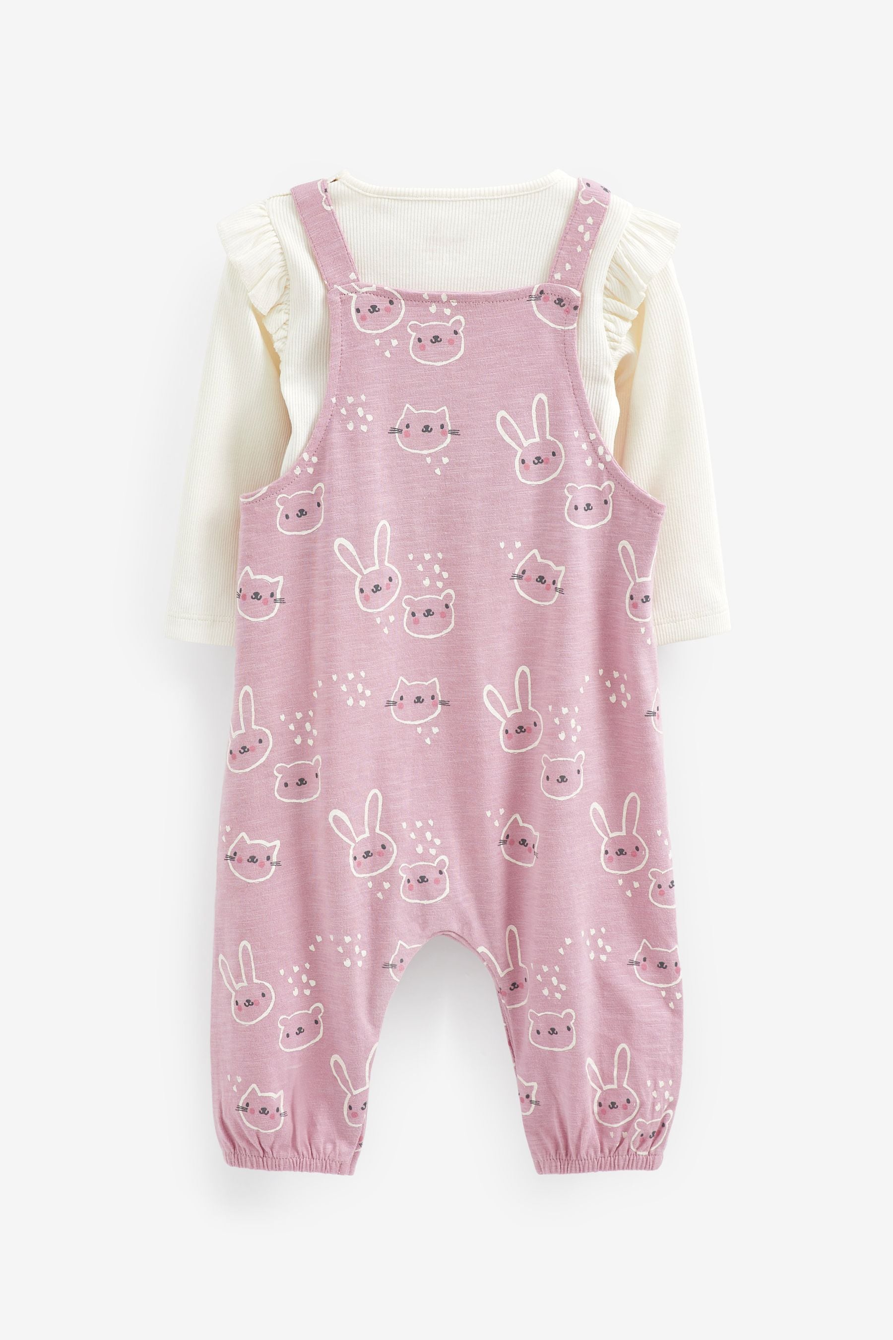 Pink Character Jersey Baby 2 Piece Dungarees And Bodysuit Set (0mths-3yrs)