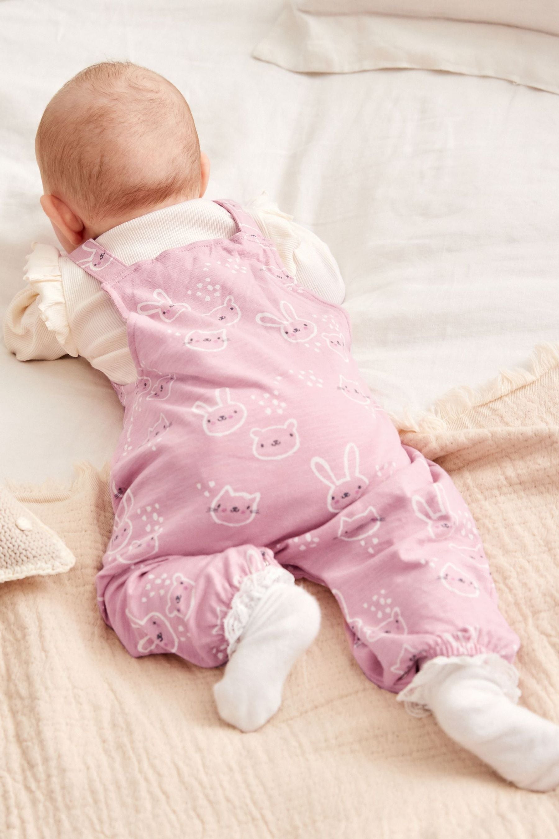 Pink Character Jersey Baby 2 Piece Dungarees And Bodysuit Set (0mths-3yrs)