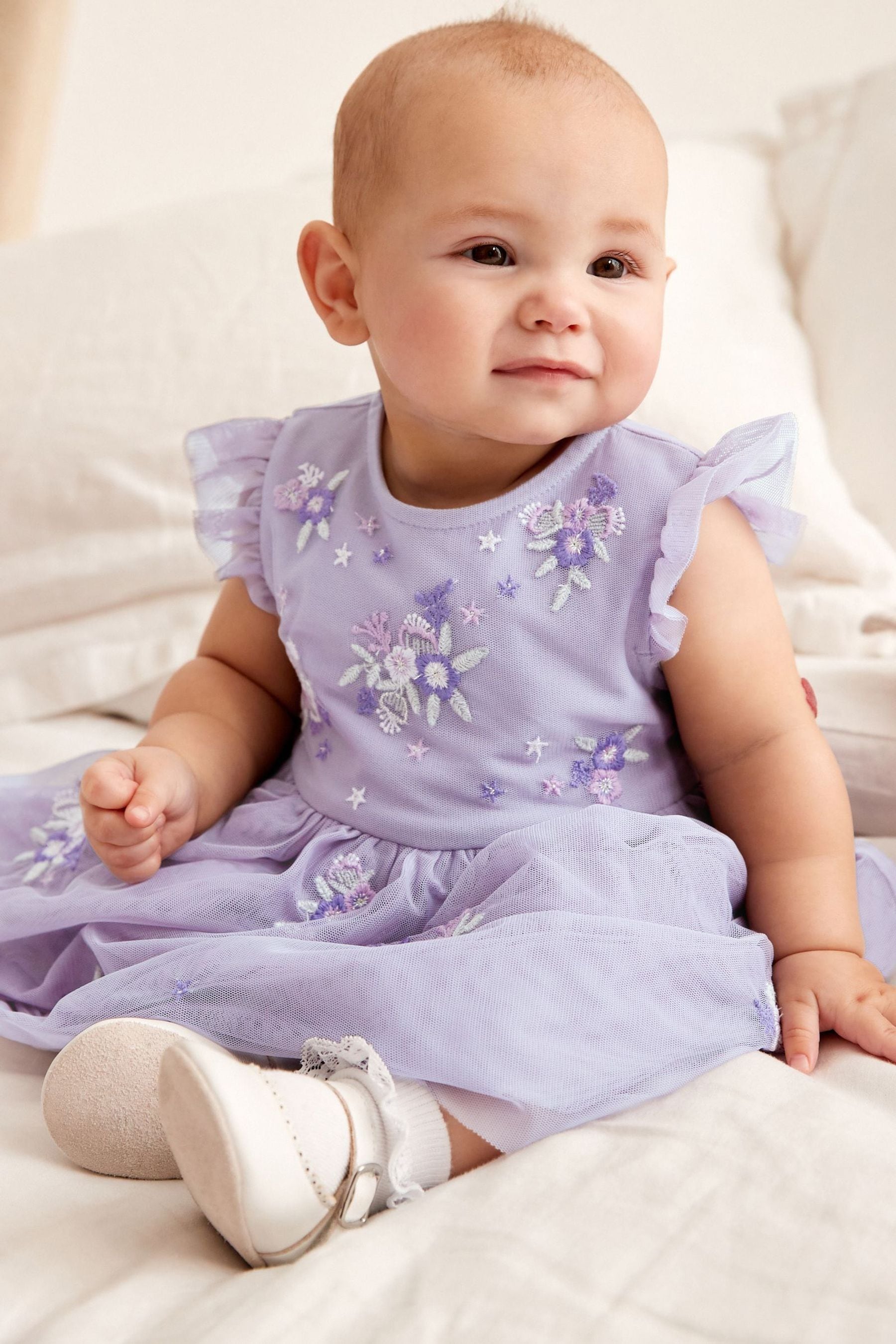 Lilac Purple Embellished Mesh Baby Dress (0mths-2yrs)