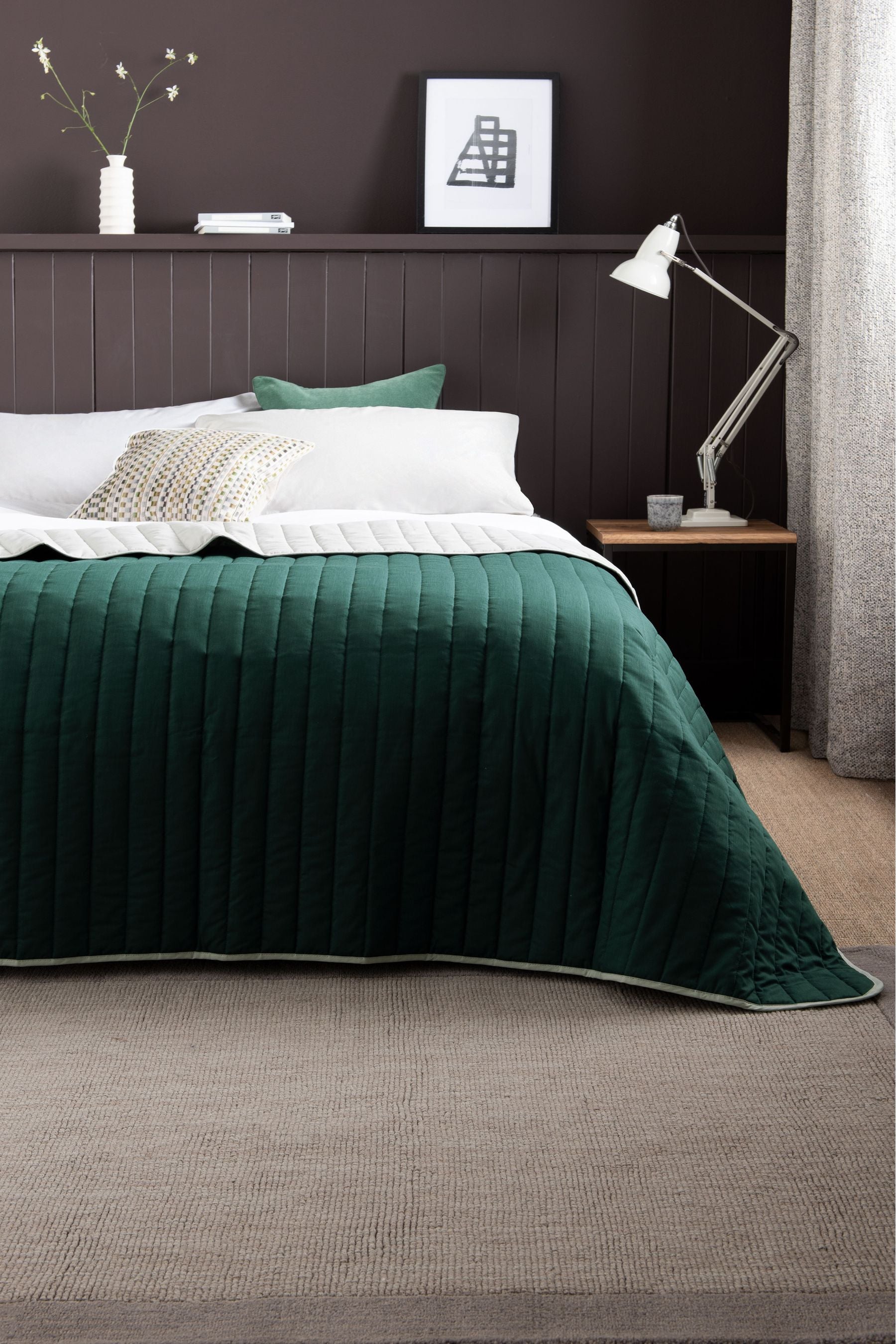 Bottle Green Reversible Cotton Rich Bedspread