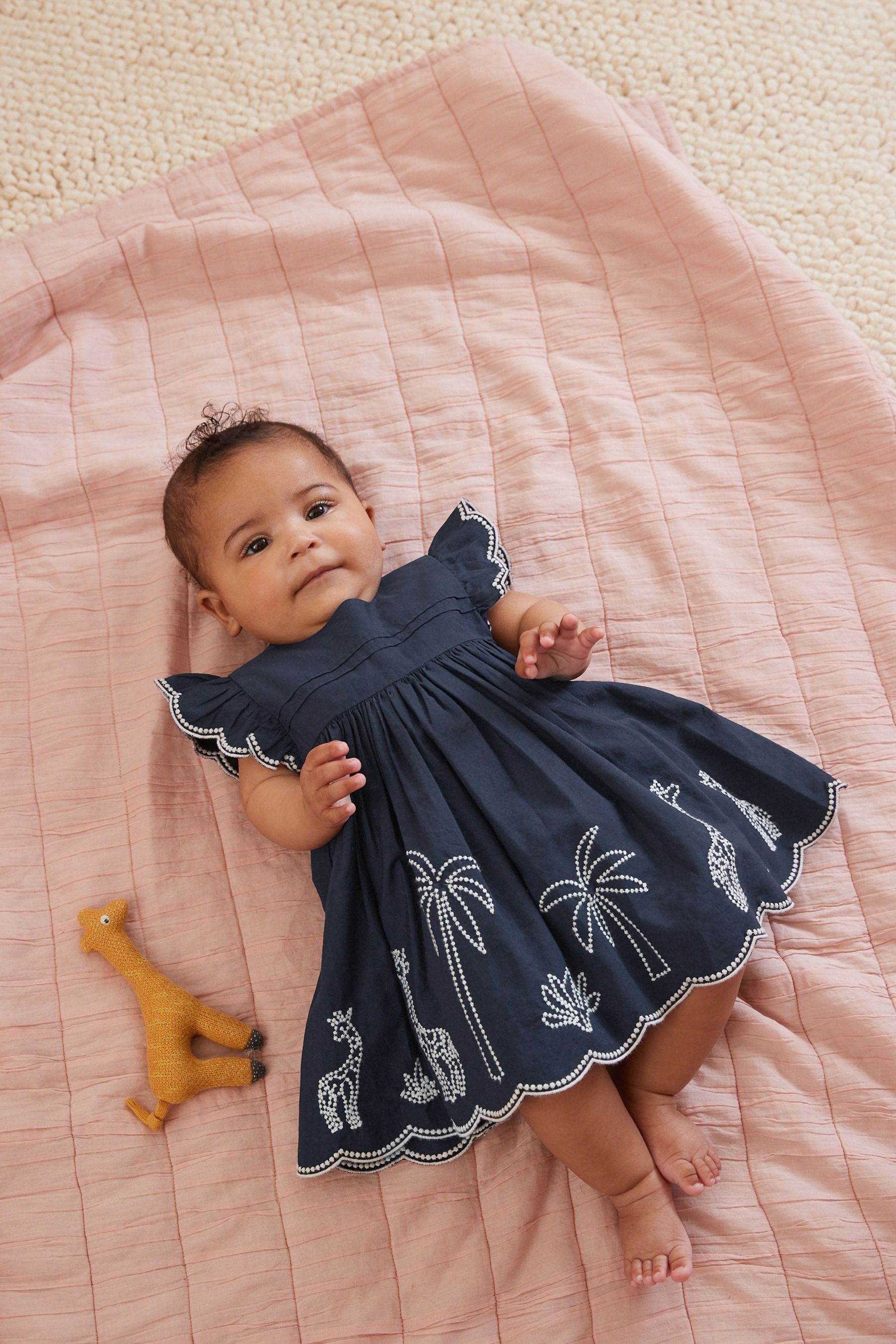 Navy Blue Embroidered Character Baby Dress (0mths-2yrs)