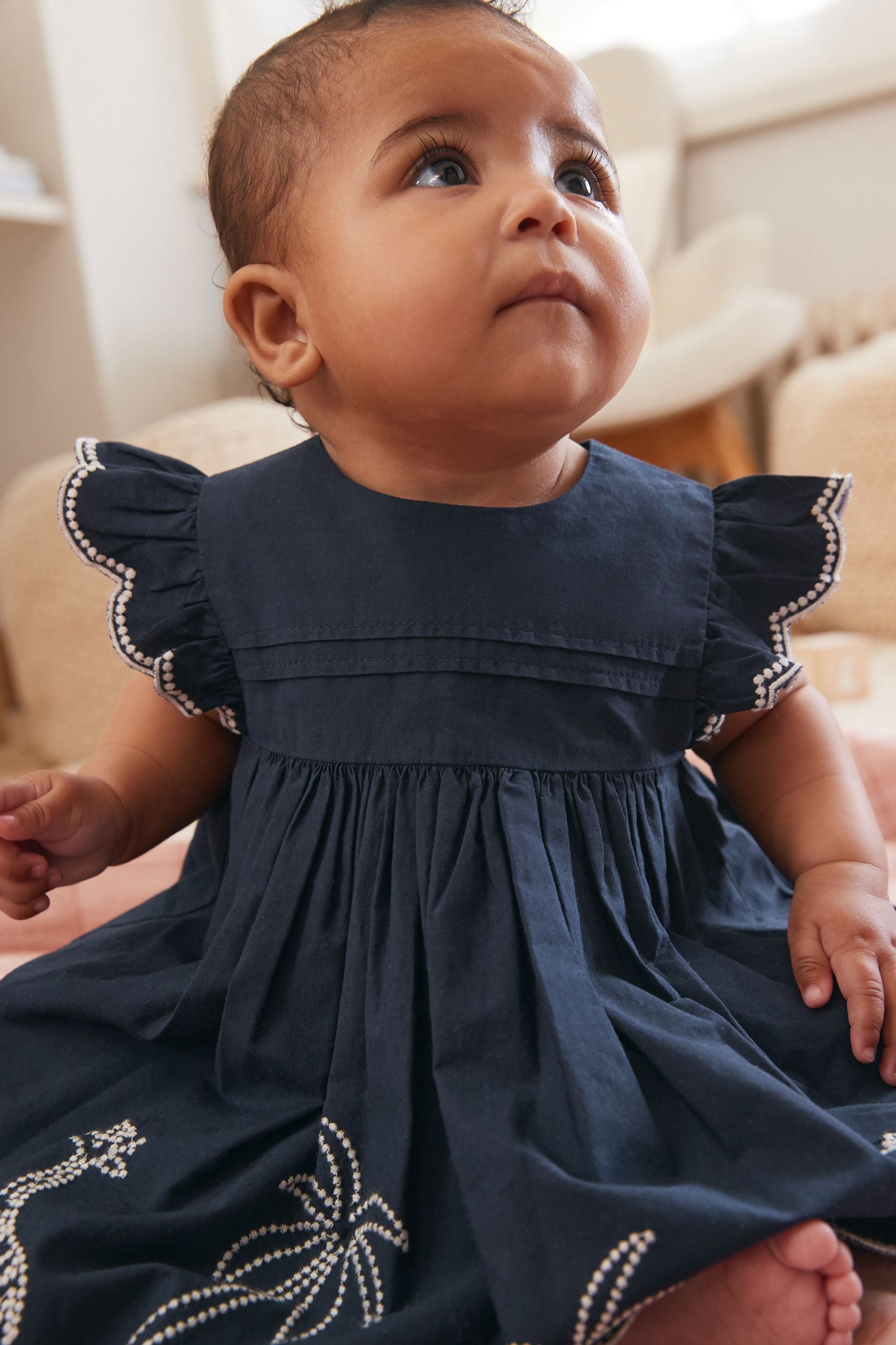 Navy Blue Embroidered Character Baby Dress (0mths-2yrs)