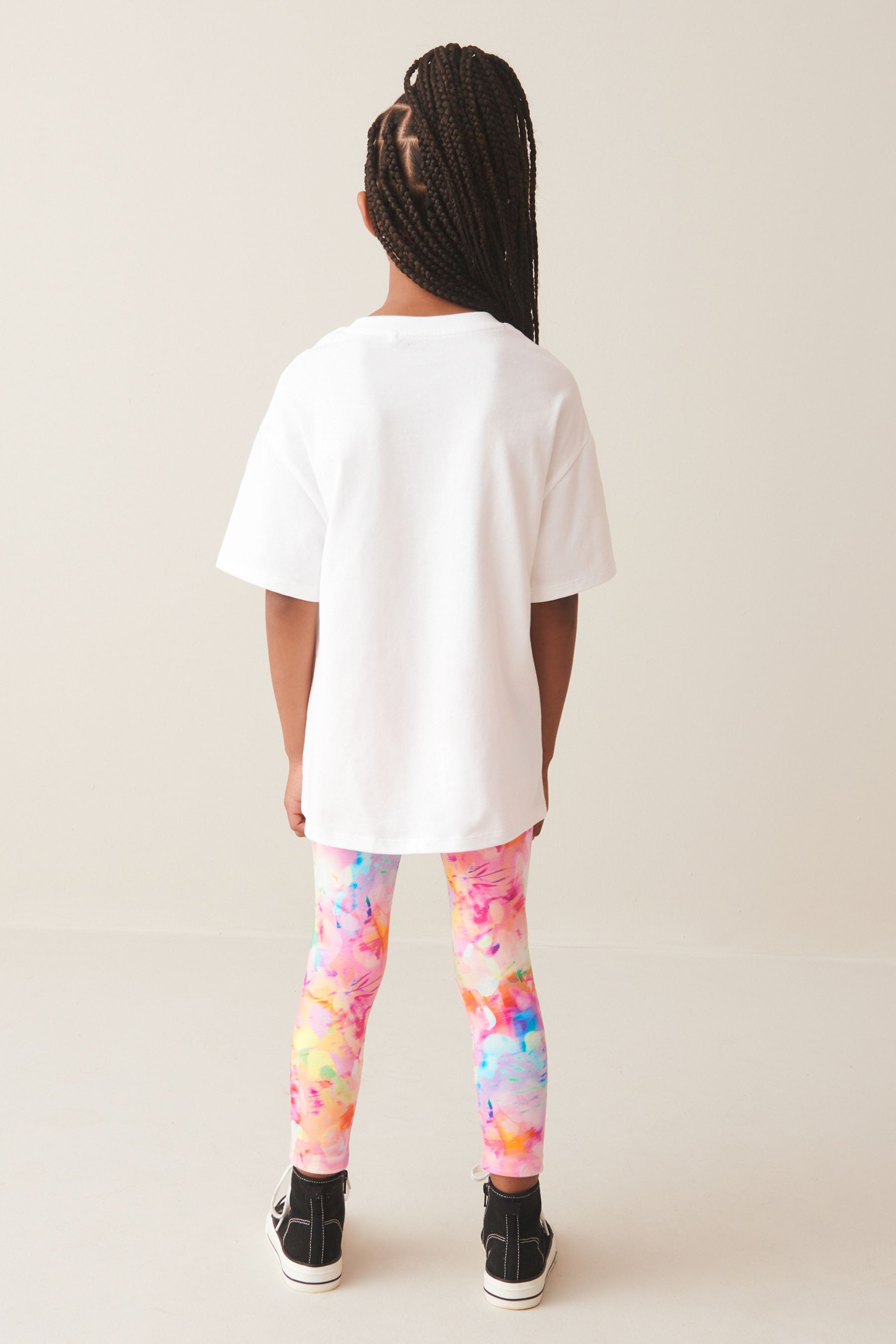 White/Pink Doodle Oversized T-Shirt And Leggings Set (3-16yrs)